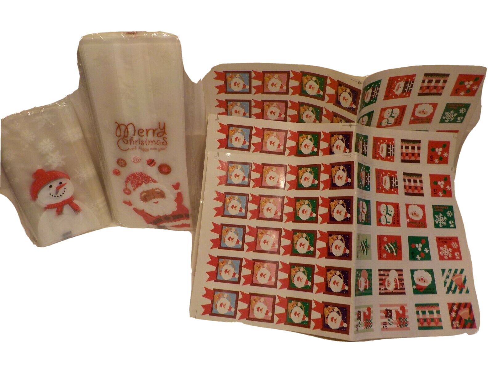 Christmas cookie candy snack bags kit Gift 100 count 50 3×6 50 3×9 120 stickers
