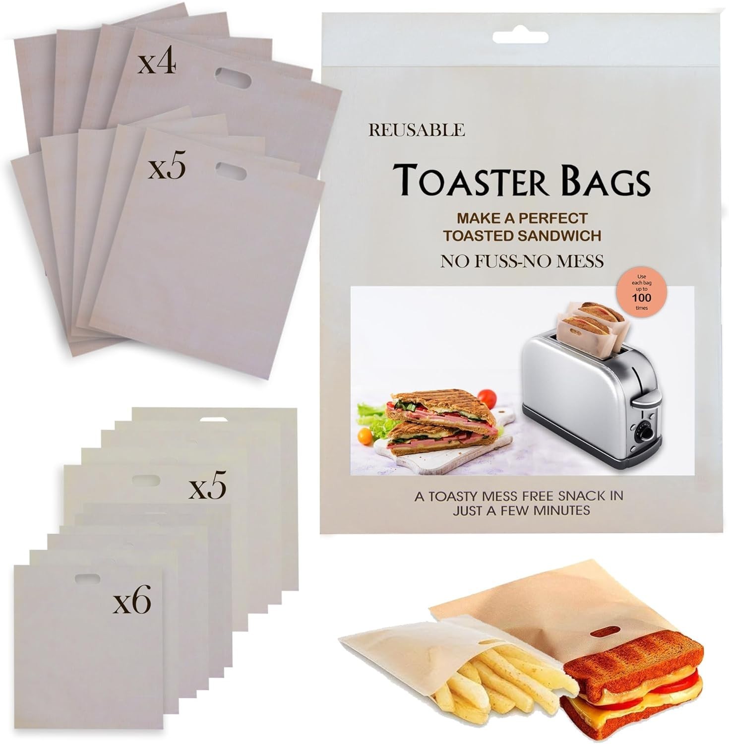 20Pack Toaster Bags Reusable Non-Stick Oven Bags for Grilled Sandwiches and more