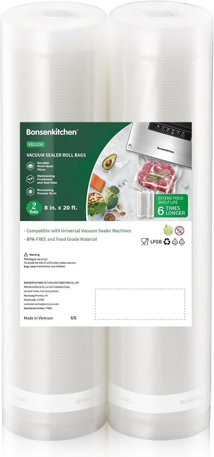 BPA Free Vacuum Sealer Bags 2 Packs 8 Inch x 20 Feet Commercial Grade