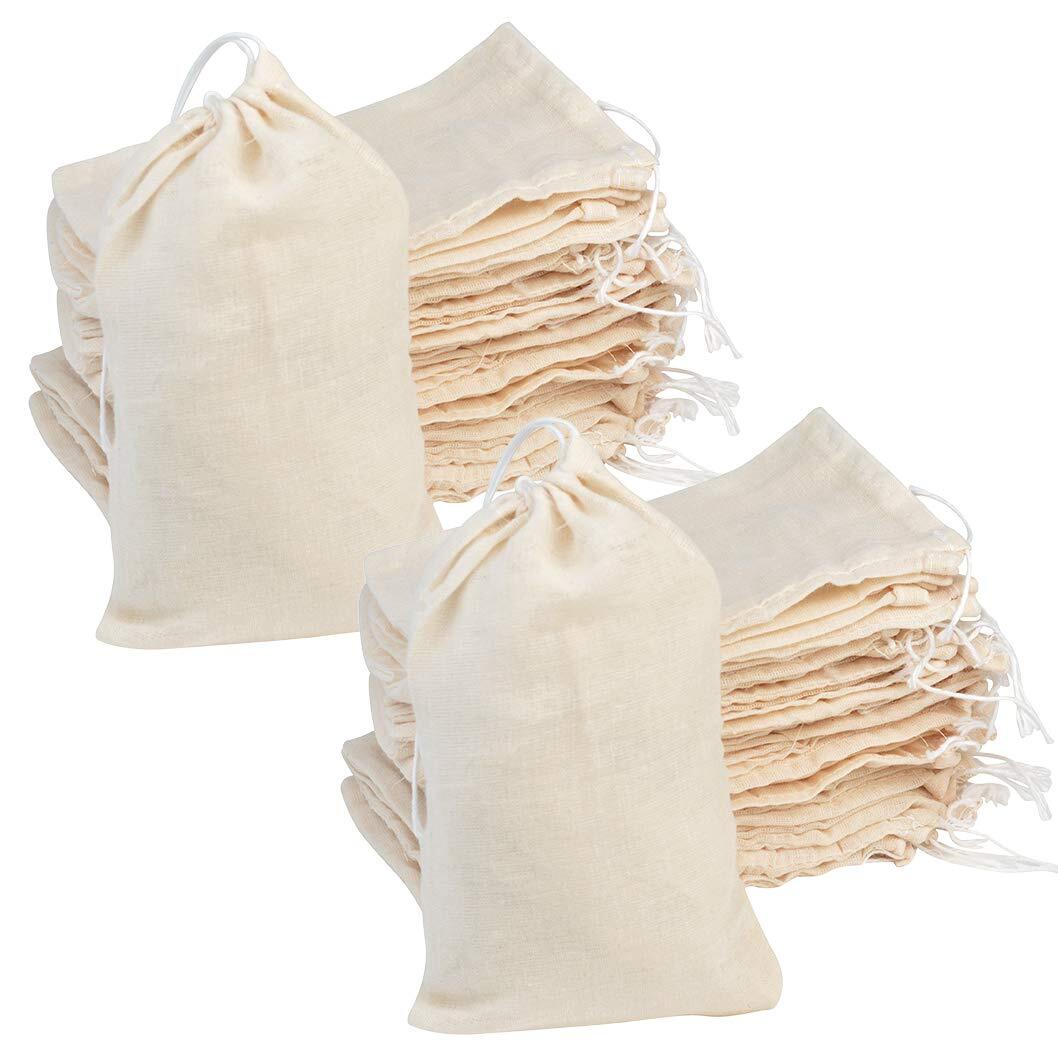 100 Pack 4×6 Inch Reusable Cotton Drawstring Muslin Bags Coffee Tea Brew Bags