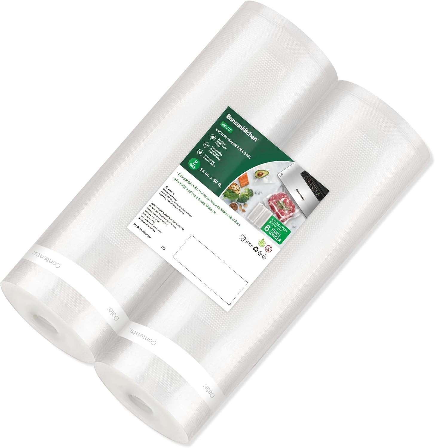 Vacuum Sealer Bags 11 in x 50 ft Rolls 2 Pack Seal Bags Food Storage Saver BPA