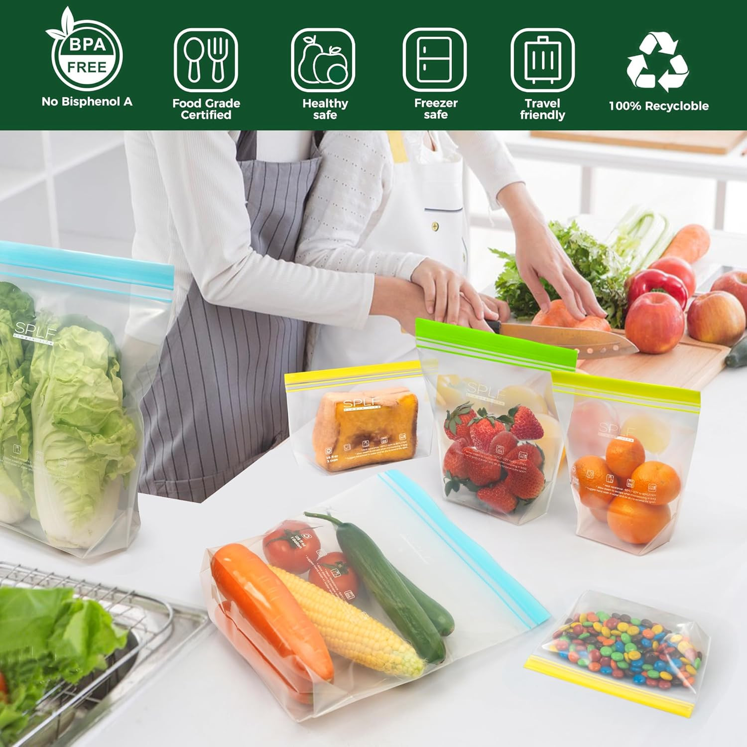 20 Pack Reusable Half Gallon Freezer Bags Dishwasher Microwave Safe, 1/2 Gallon