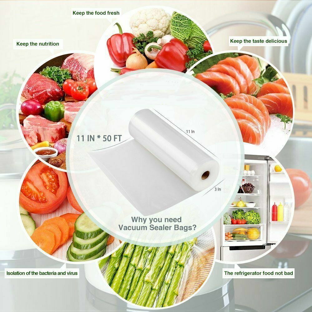 3 Roll 11″x50′ Food Saver Vacuum Sealer Bags Rolls 7.5 Mil Embossed Storage Bags