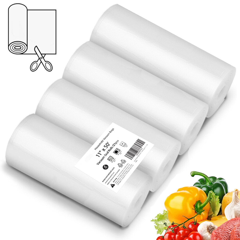 11″x50′ Vacuum Sealer Bags 4-Rolls Commercial Grade 4 Mil Food Storage Meal Prep