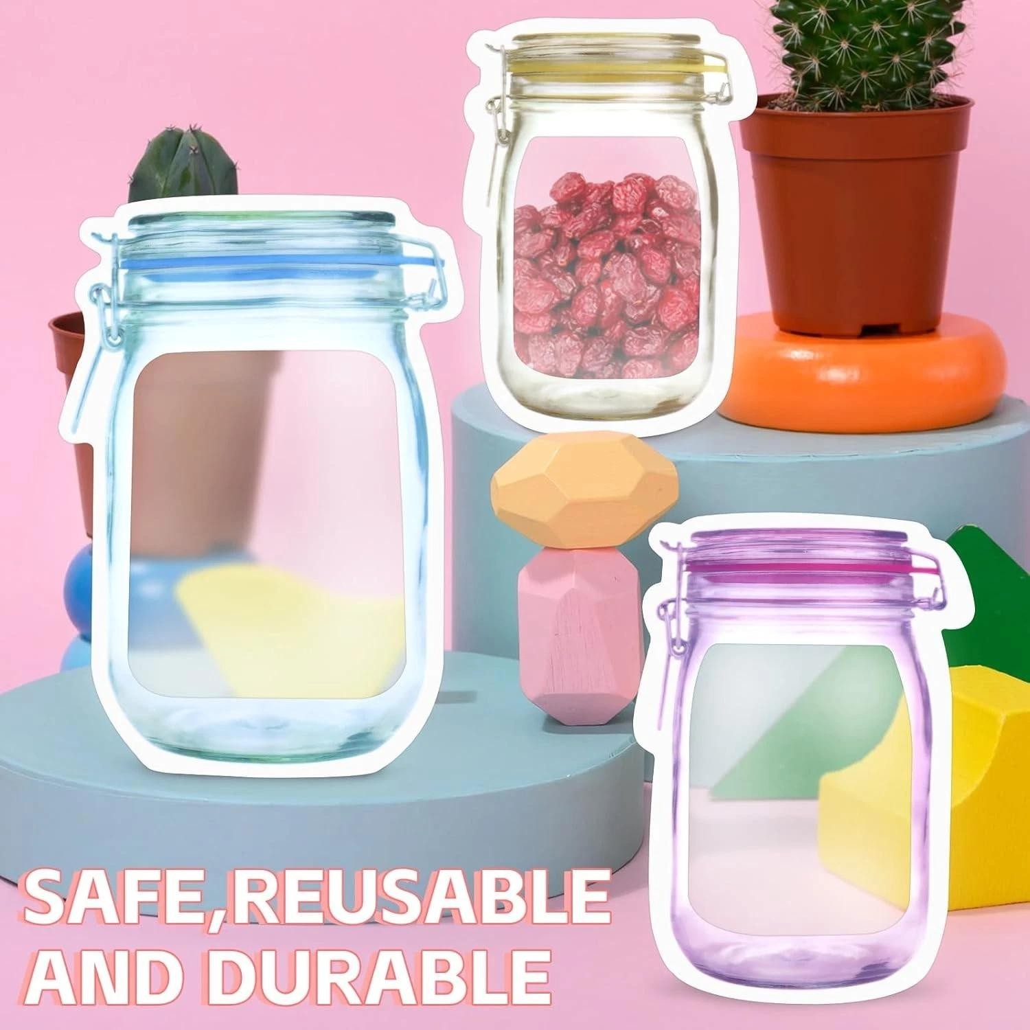 30pcs Reusable Mason Jar Zipper Bags Airtight Leakproof Snack Food Storage Set