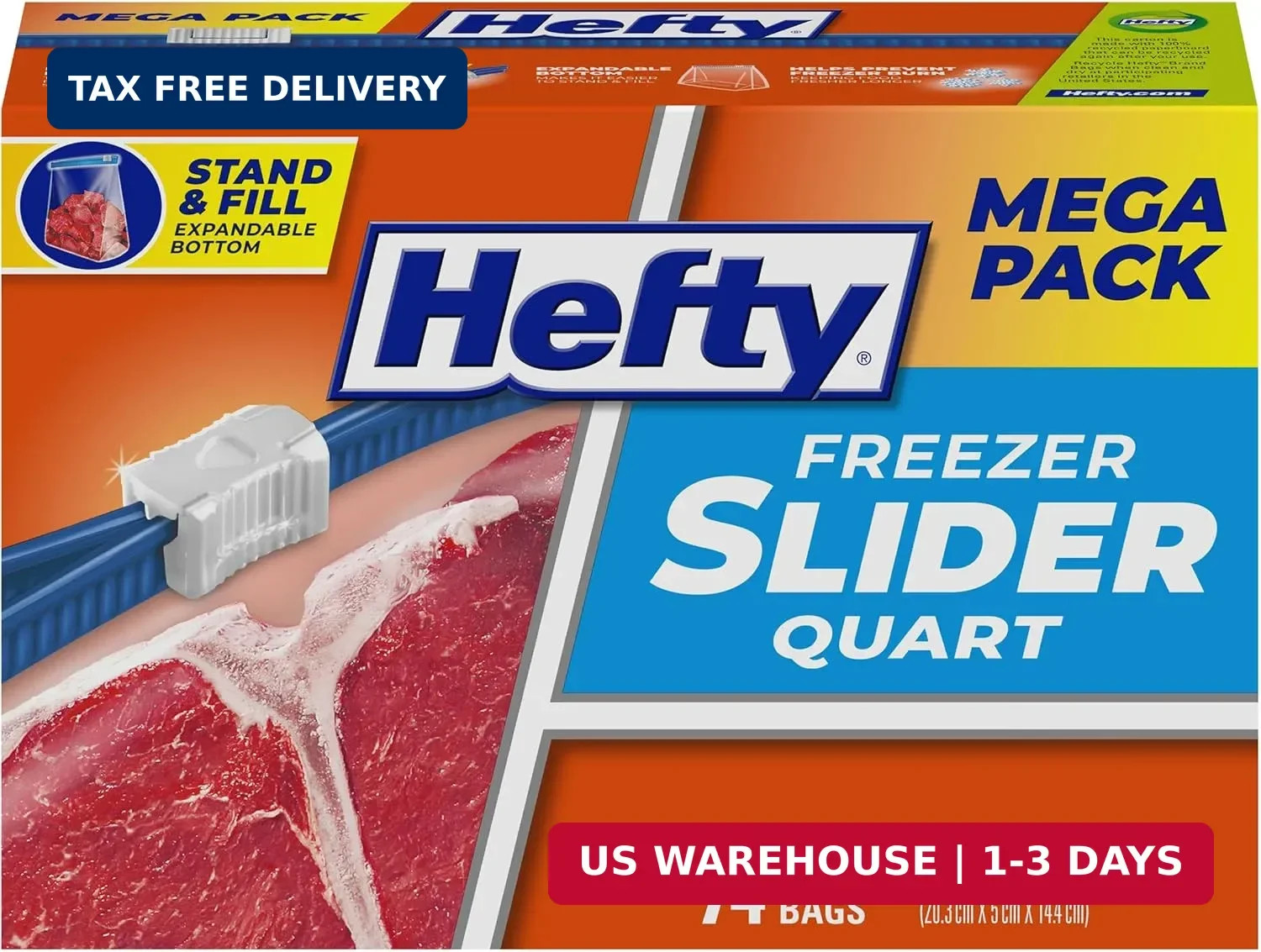 Hefty Slider Quart Freezer Bags, 74 Count, Quart Slider Bags for Freezer, Holds