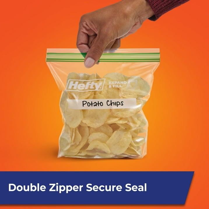 Hefty Press to Close Extra Large Sandwich Bags, 100 Count
