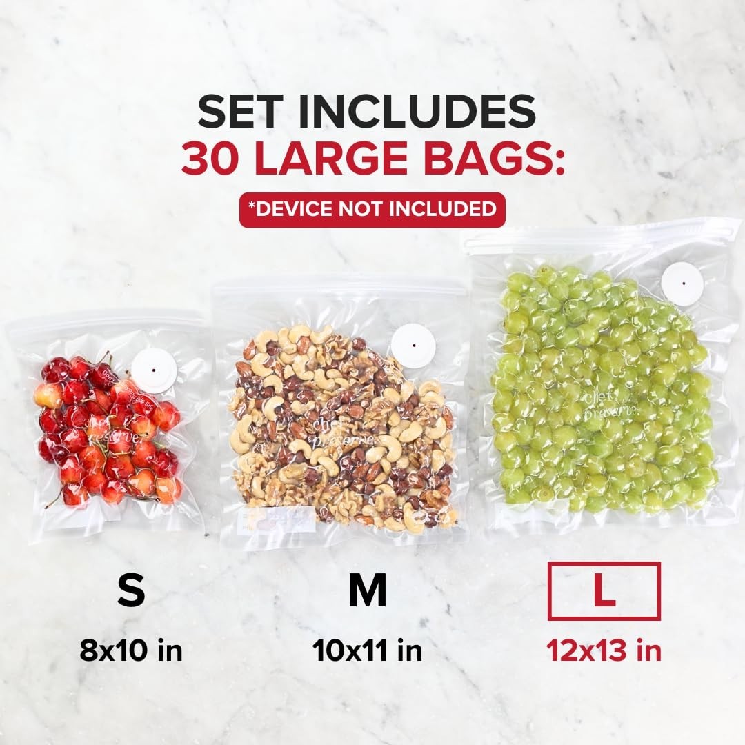 Reusable Vacuum Sealer Bags – 30 Large BPA-Free Food Storage Bags (12×13 in) – F