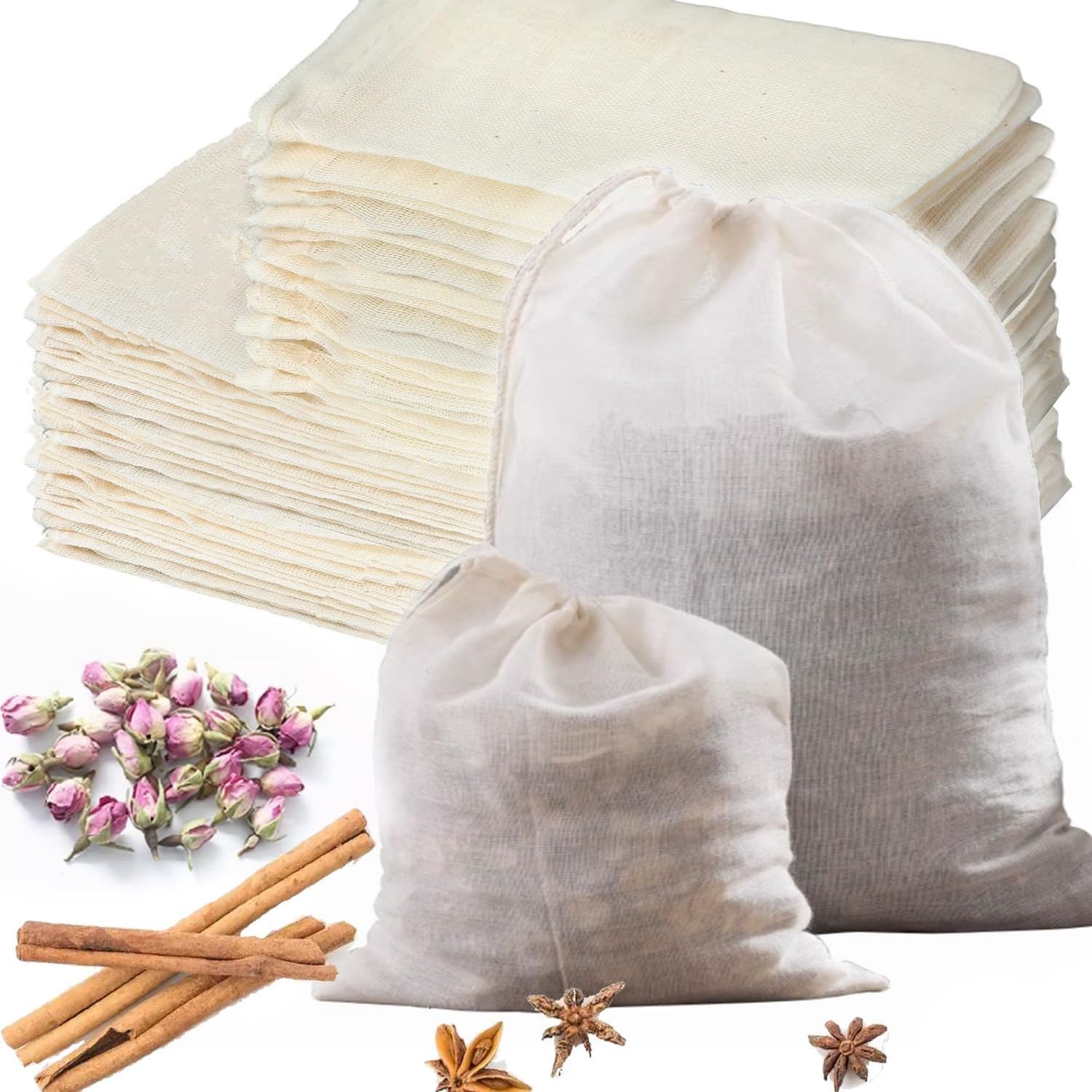 30 Pcs Natural Cotton Spice Bags for Cooking:4×6,6x8Reusable Tea Filters with Dr