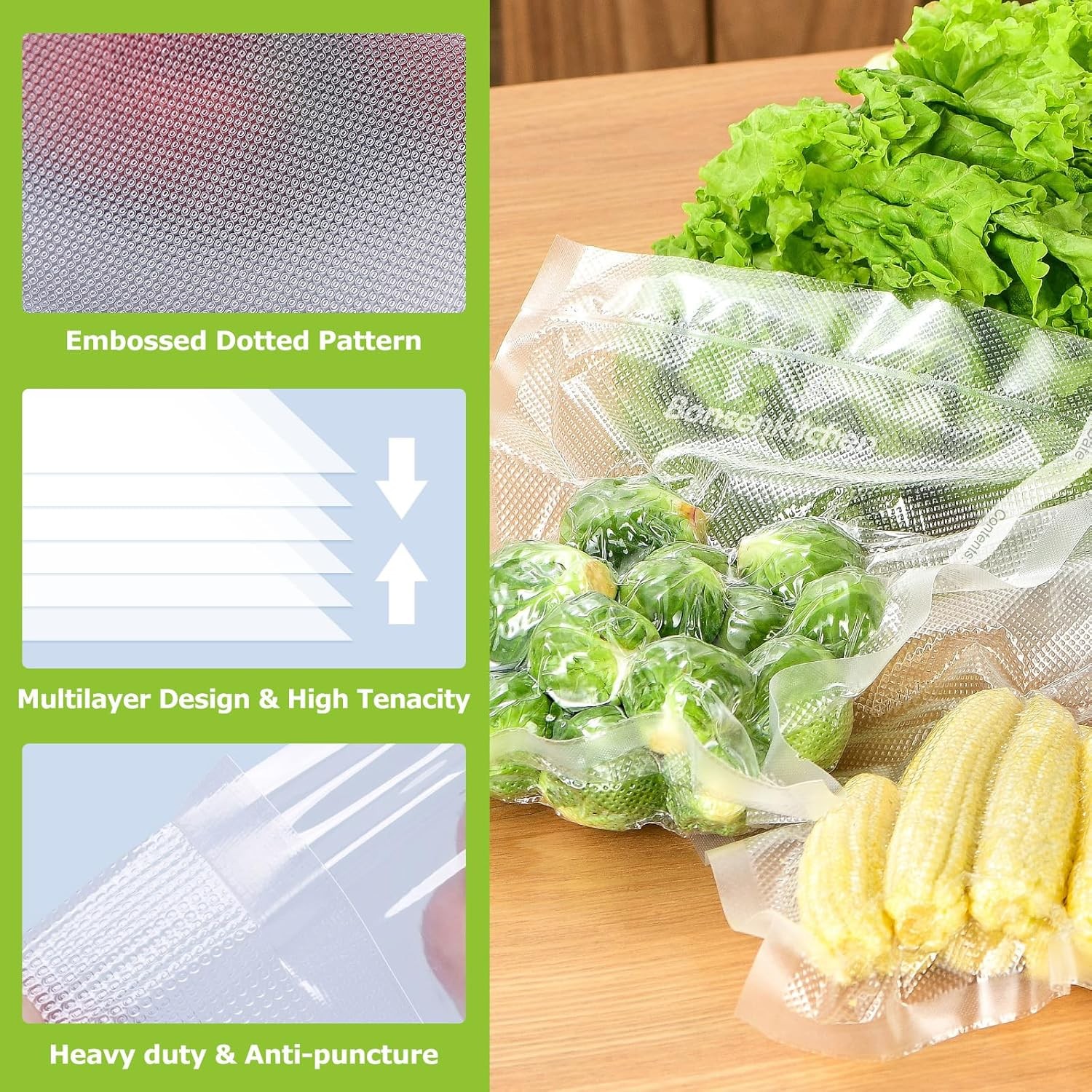 Bonsenkitchen Vacuum Sealer Rolls Bags, 6 Pack 3 Rolls 11″ x 20′ + 3 Rolls 8″ x