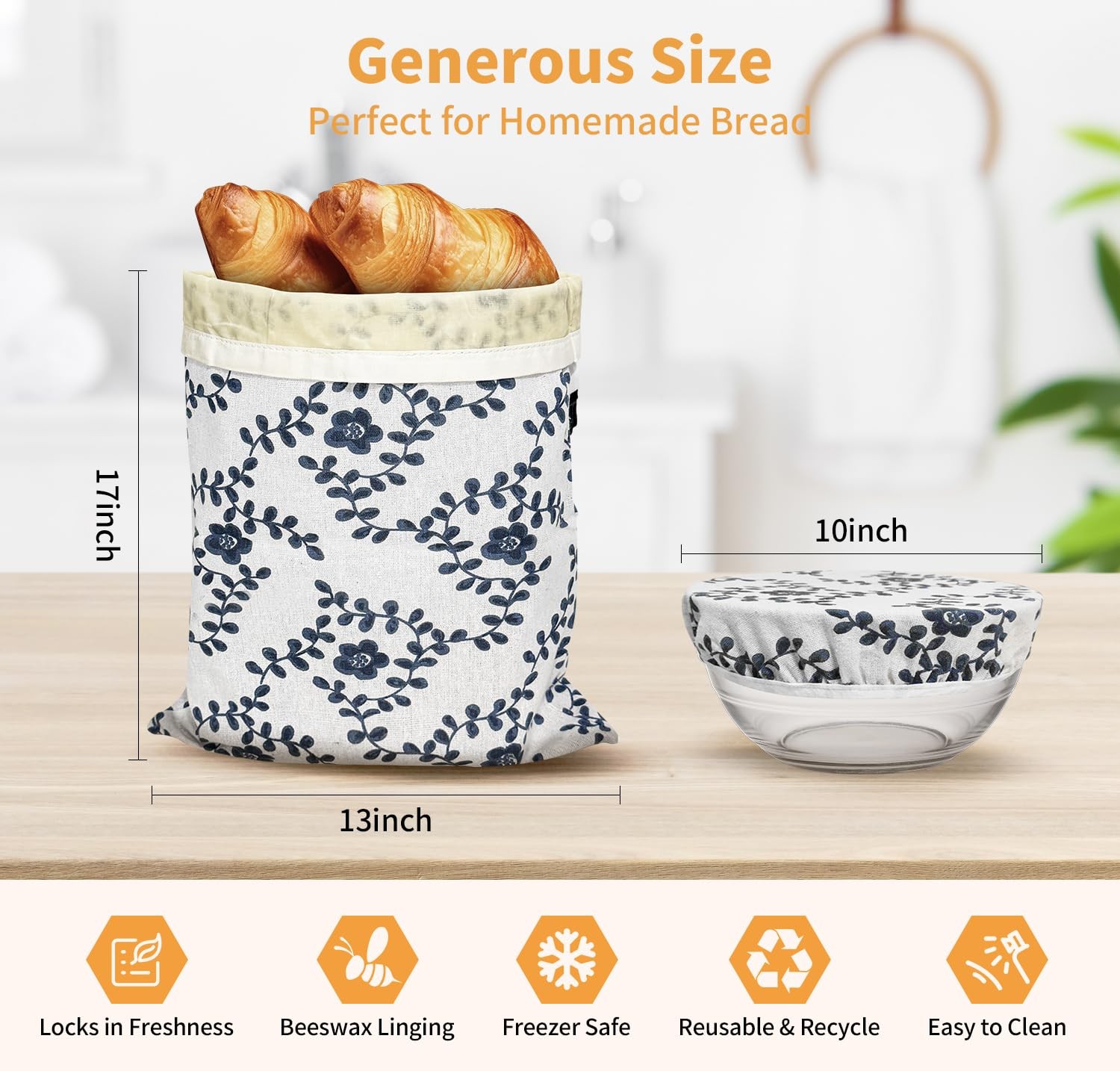 2 Pack Reusable Beeswax Bread Bags for Sourdough: Natural Cotton Storage Bag …