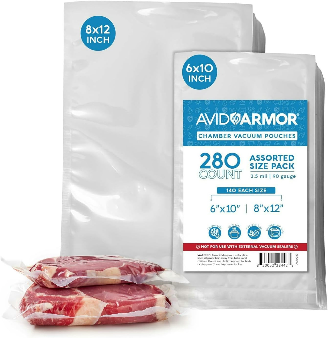 Chamber Vacuum Sealer Bags – 6X10″ & 8X12″ – 280 Pack – Heavy Duty Commercial Gr