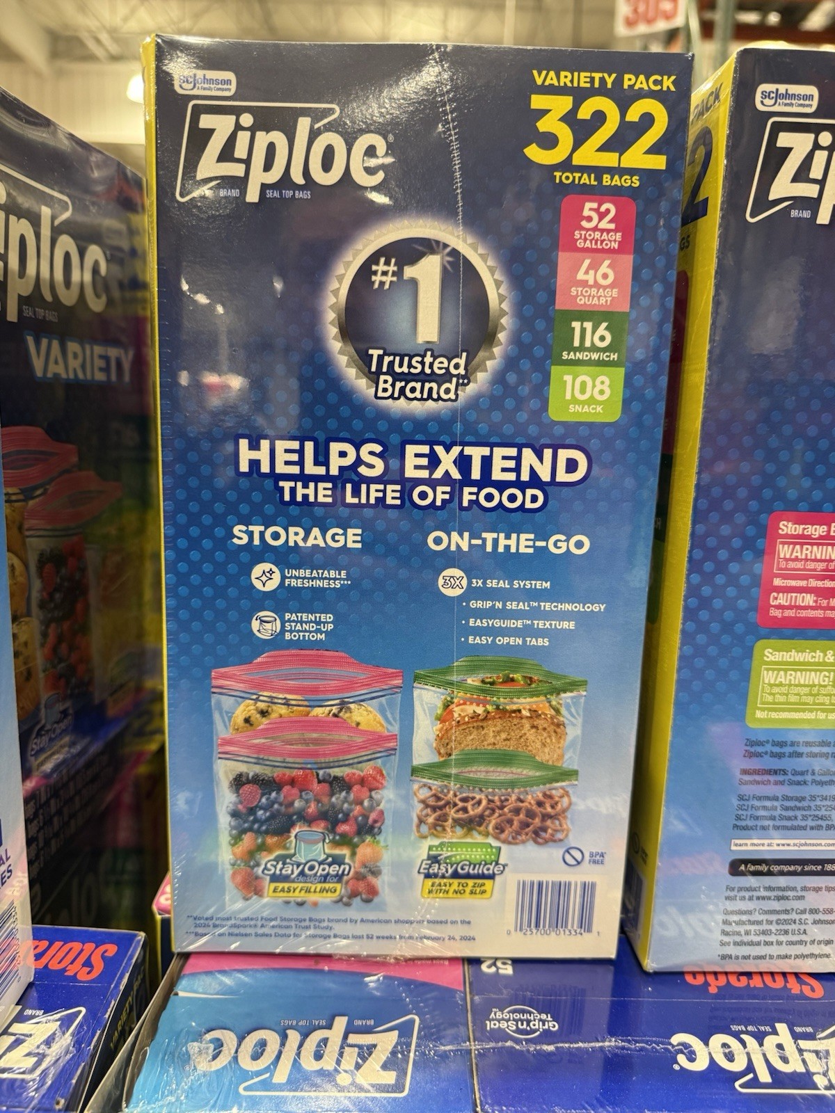 Ziploc Variety Pack Storage Bags 322 Ct BPA-Free Grip ‘n Seal Easy Open Tabs
