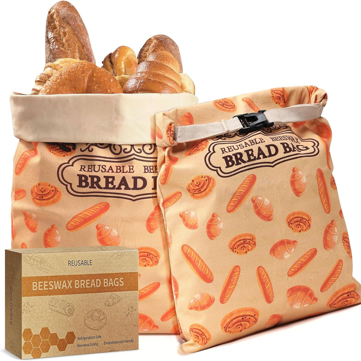 2 Pack Beeswax Bread Bags for Sourdough Homemade Bread, XL Cotton Lining Sourdou