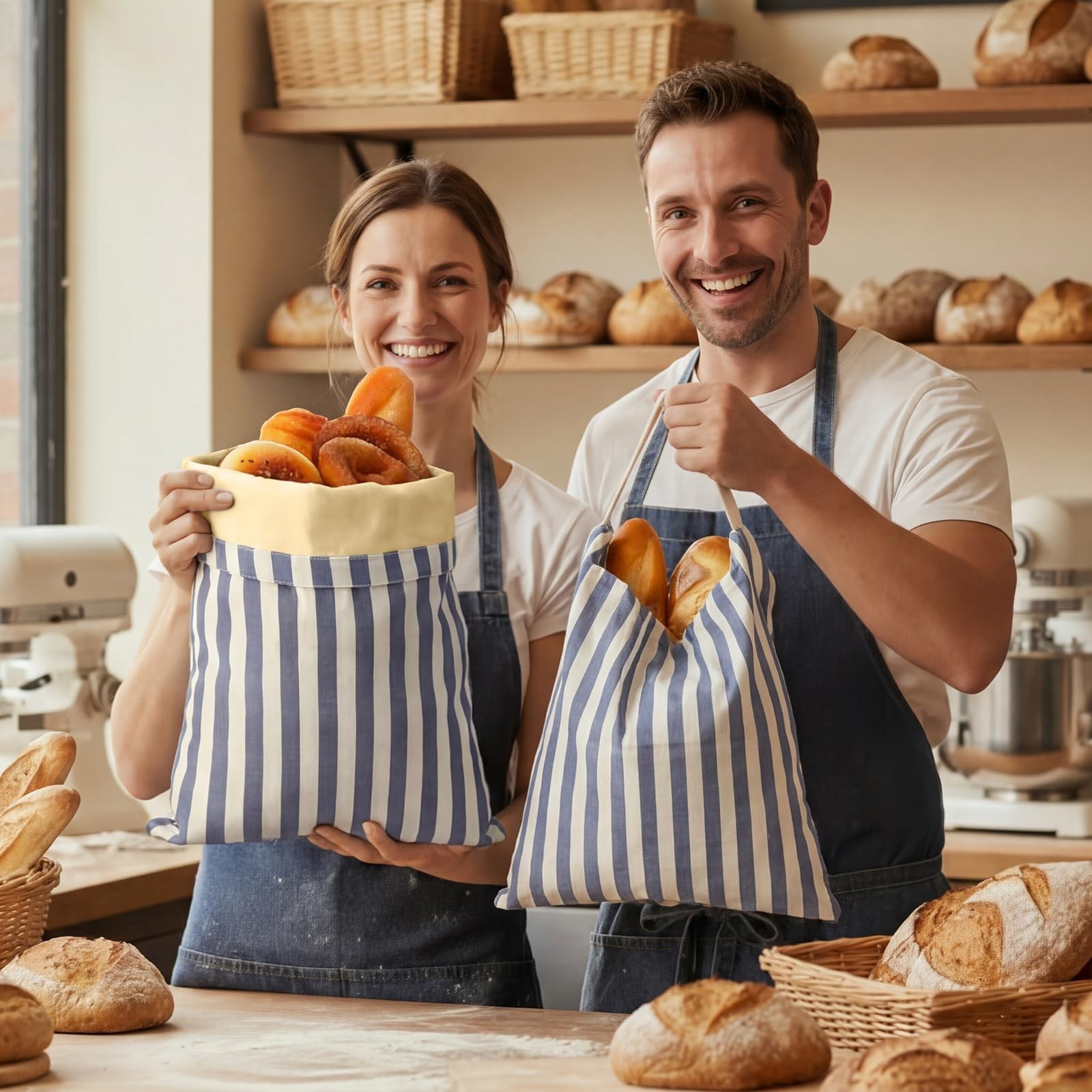 Sadnyy 2 Pack XL Beeswax Bread Bags 17 x 13 in Blue 17 x 13 inches,
