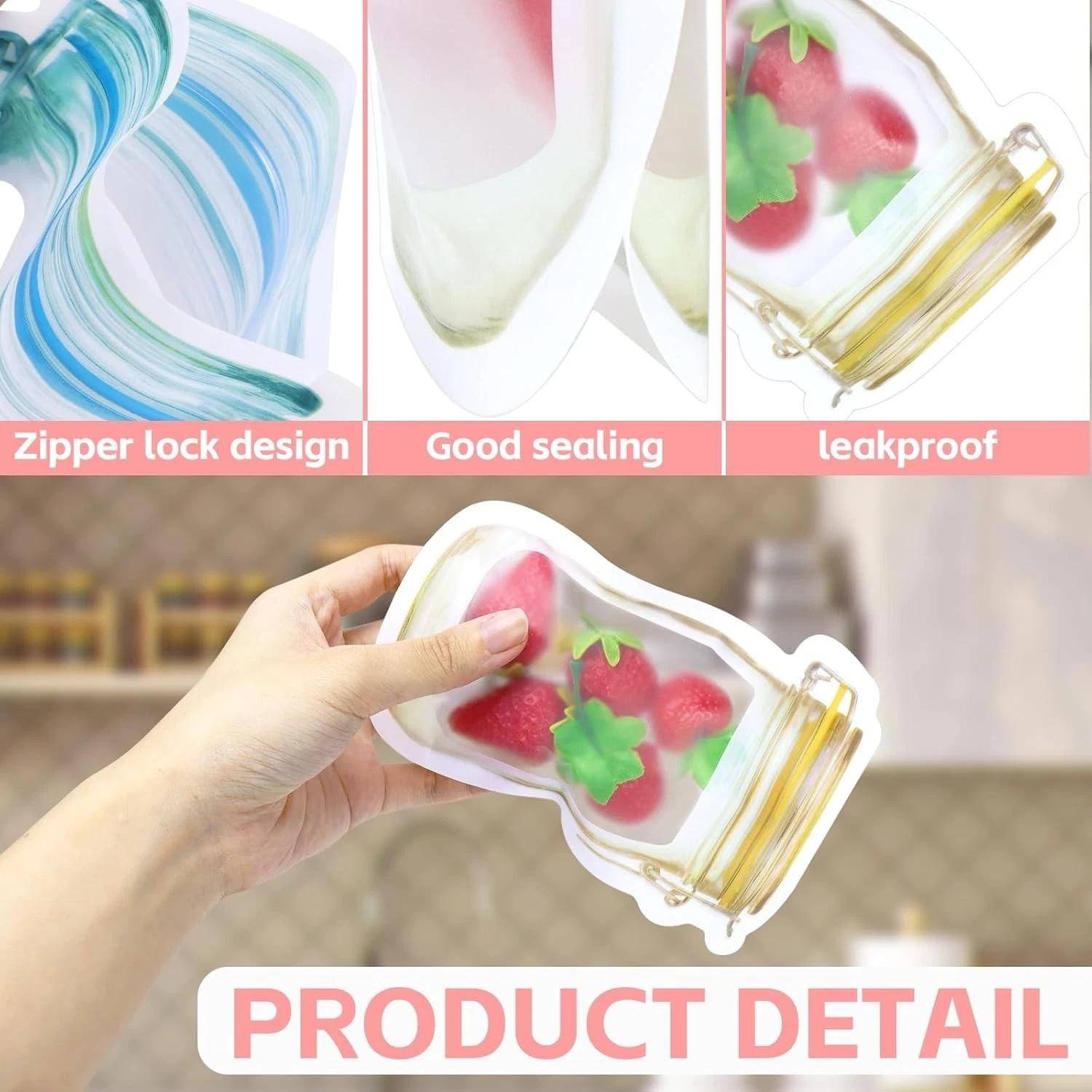 30pcs Reusable Mason Jar Zipper Bags Airtight Leakproof Snack Food Storage Set
