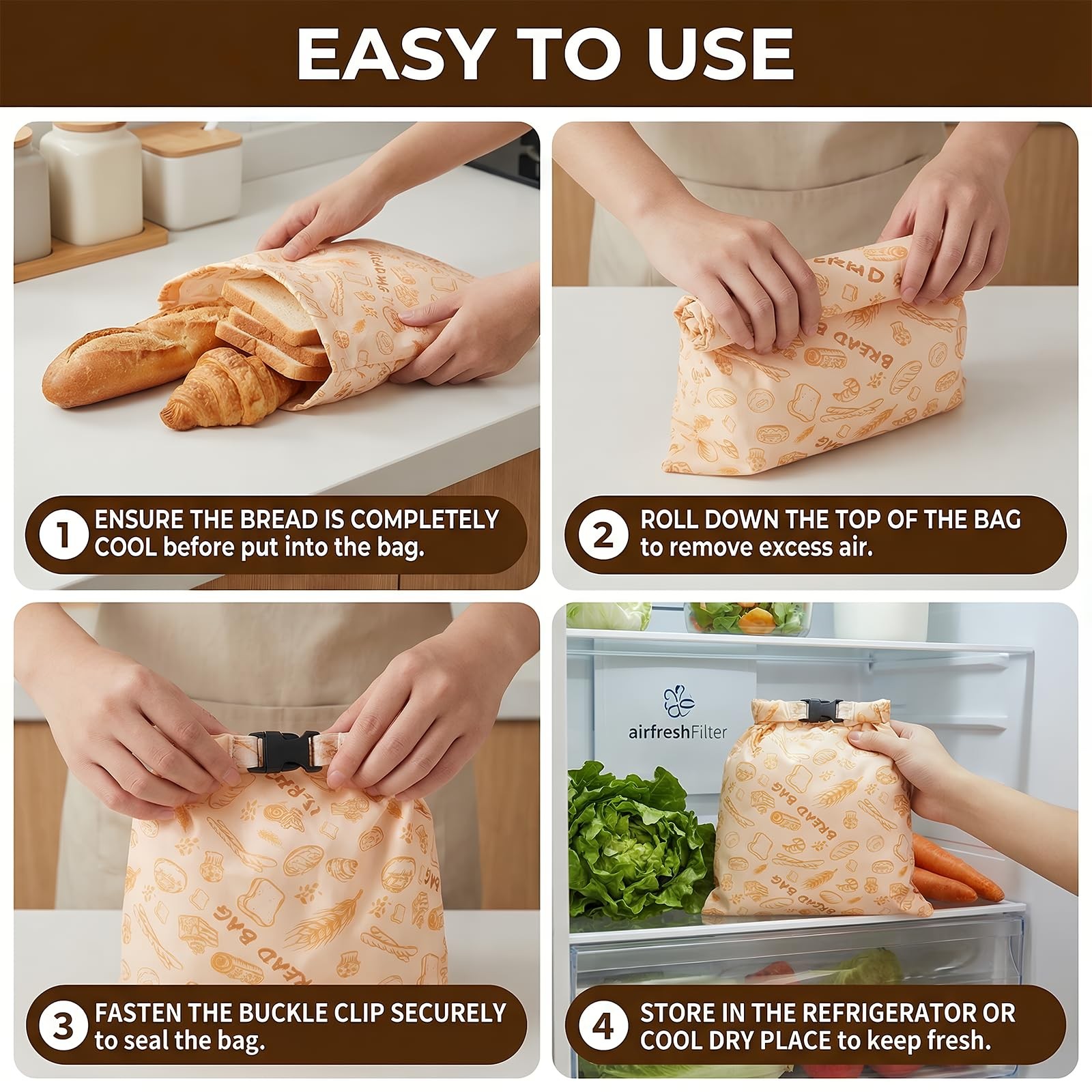 2 Pack Reusable Beeswax Bread Bags, 17×13 Inches Large 17 x 13 inches, Brown