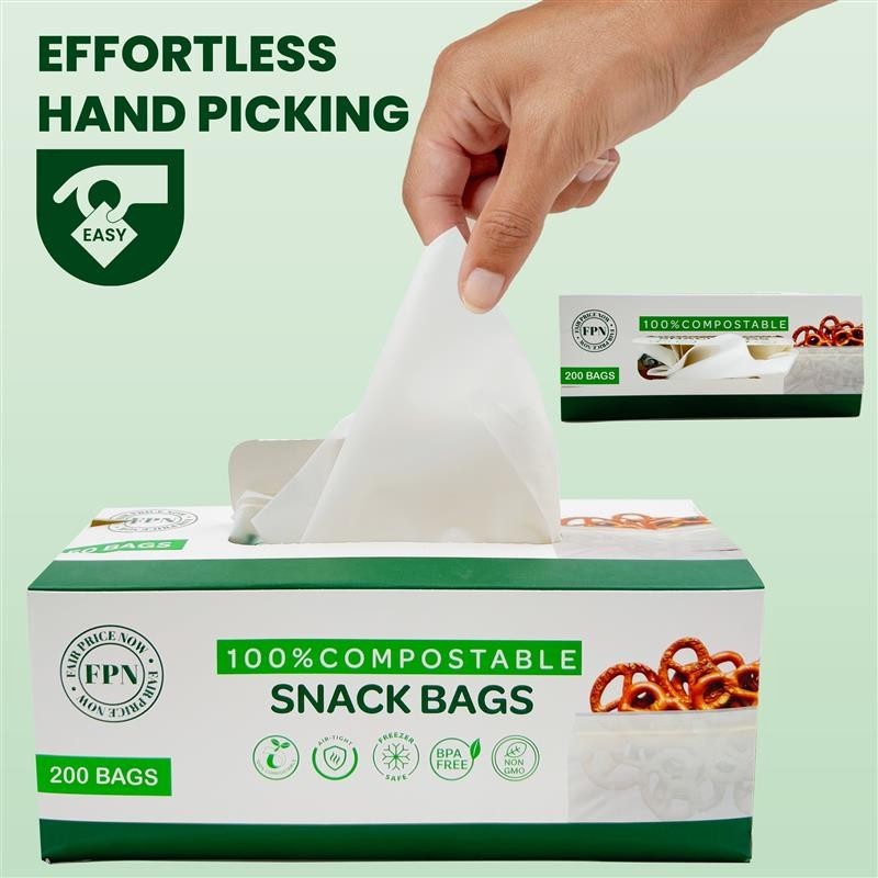 FPN Snack Bags, BPA Free, Biodegradable, Plastic storage bags – 200 – 4 CT