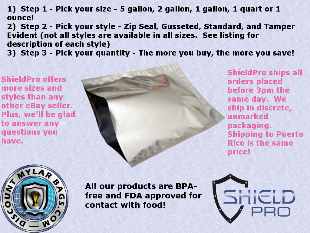 5 Mil Odor-Proof Mylar Bag Ultimate Listing Style Quantity 1,2,5 Gallon Open Zip
