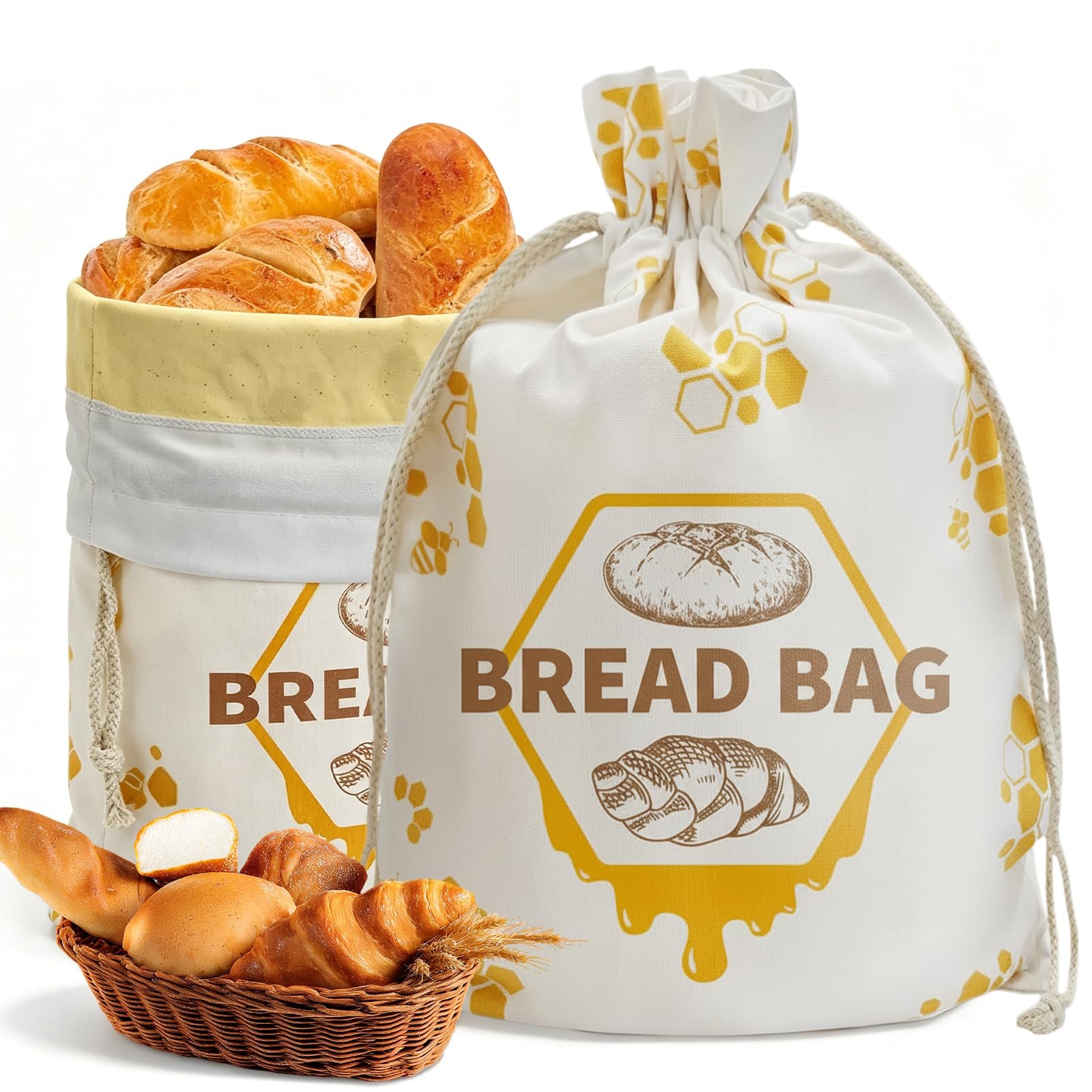 Extra Large Cotton Beeswax Bread Bags, Sourdough Bread Bags Reusable with Dra…