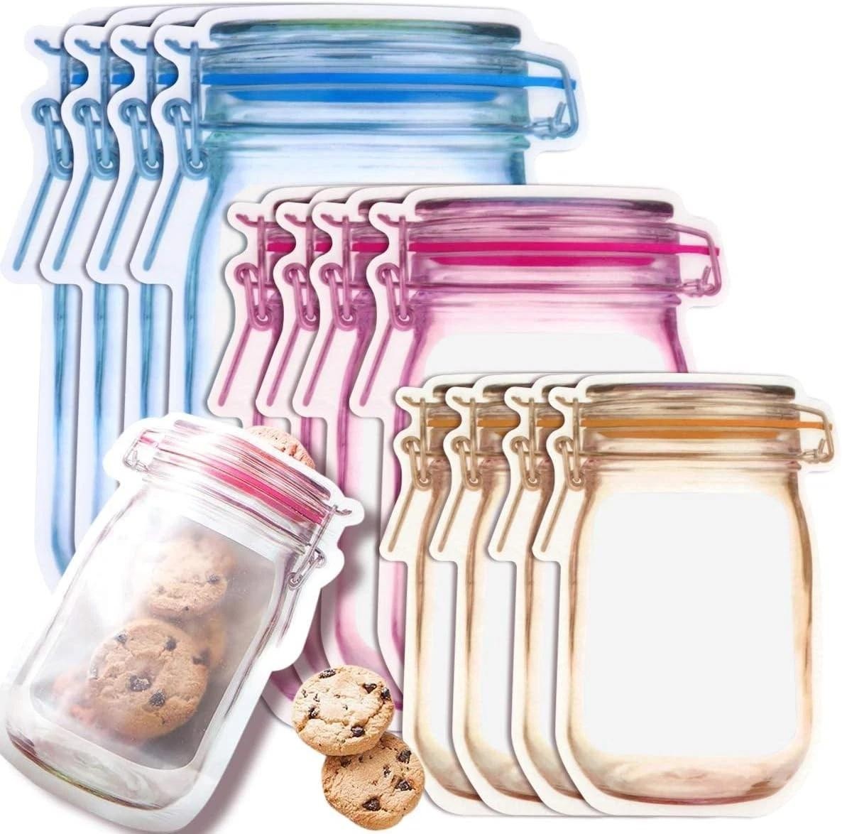 30pcs Reusable Mason Jar Zipper Bags Airtight Leakproof Snack Food Storage Set
