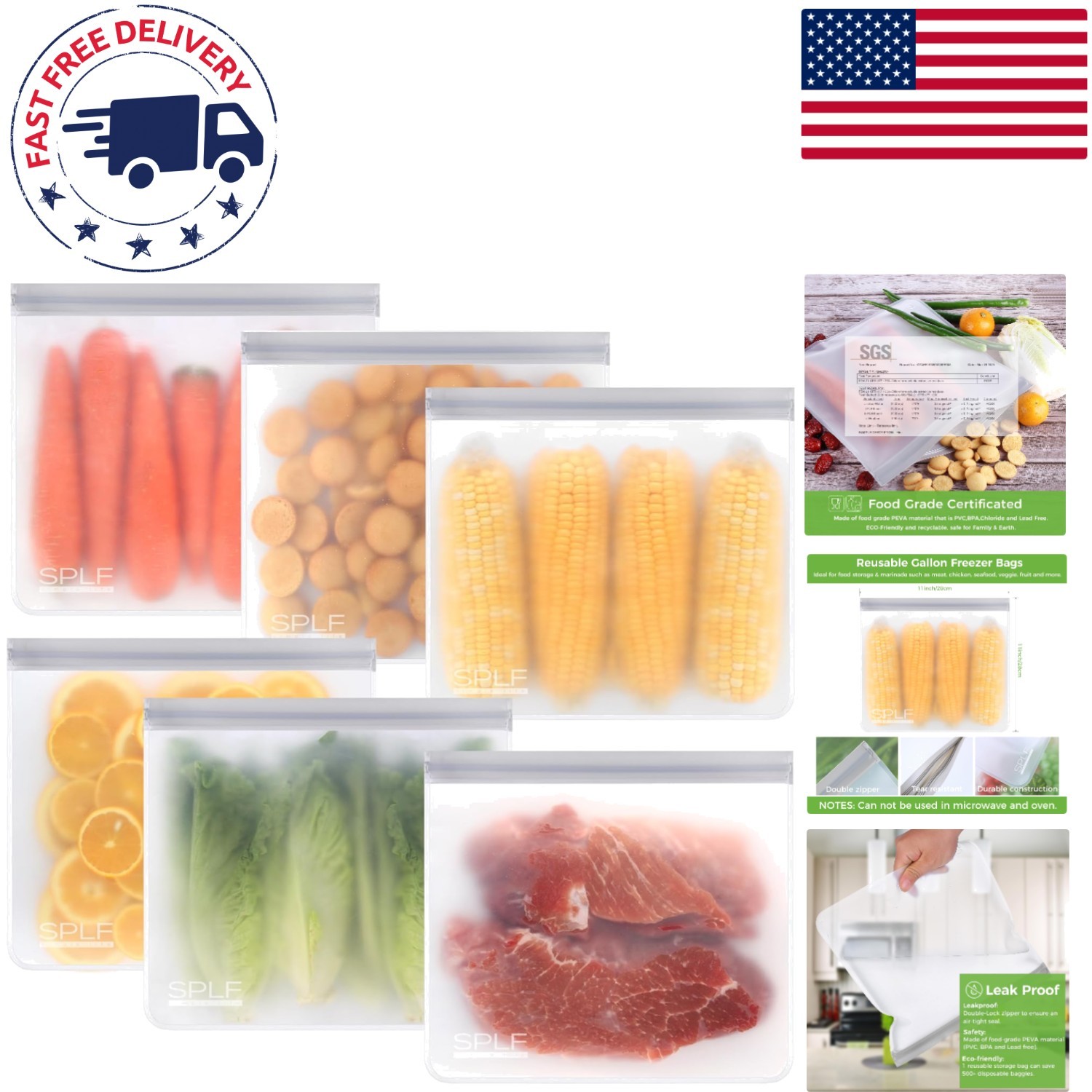6 Pack BPA Free Gallon Freezer Bags | Dishwasher Safe & Leakproof Solution