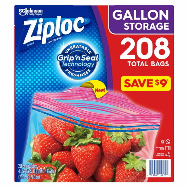 Ziploc Easy Open Tabs Storage Gallon Double Zipper Bags (208 Ct) Great Value!