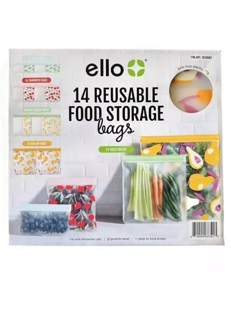 Ello Plastic Reusable Food Storage BPA-Free Travel Bags 14 Pack Various Set New