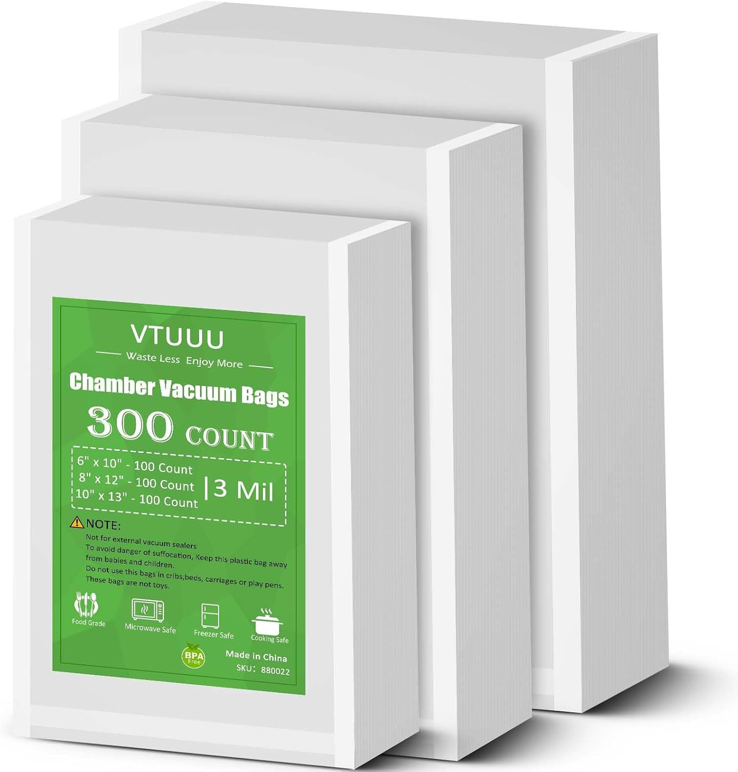 Chamber Vacuum Sealer Bags 300 Count 6″ X 10″ 8″ X 12″ 10″ X 13″ for 3-Mil Vacuu