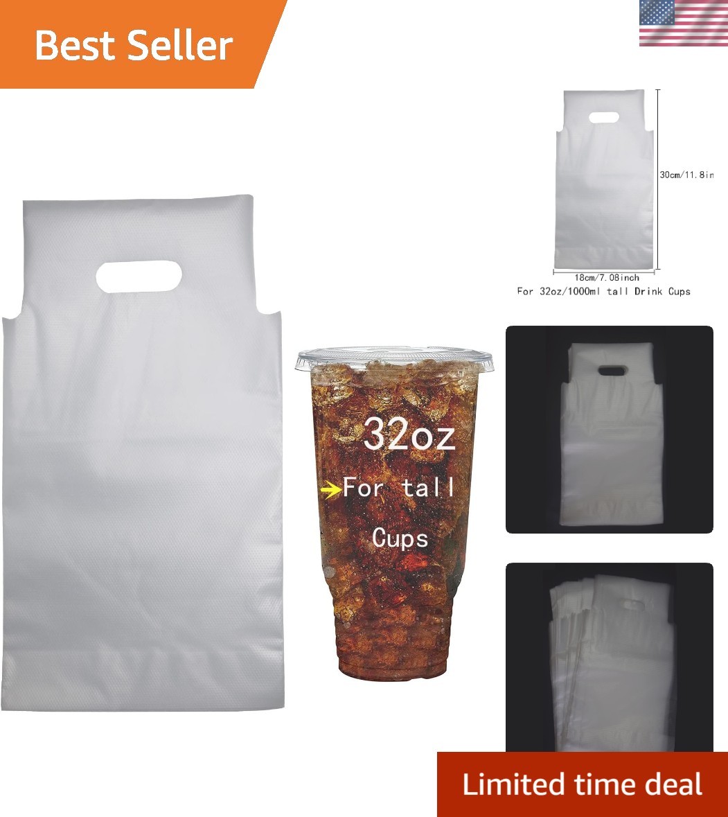100 Count Top Handle Clear Bags for 32oz Drinks – Perfect for Takeout & Delivery
