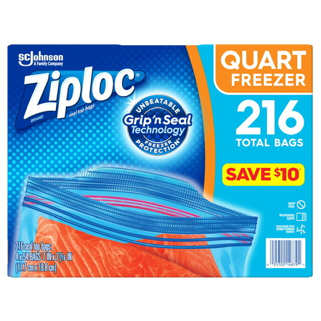 Ziploc Easy Open Tabs Storage Freezer Quart Bags (216 Ct) Great Deal!!