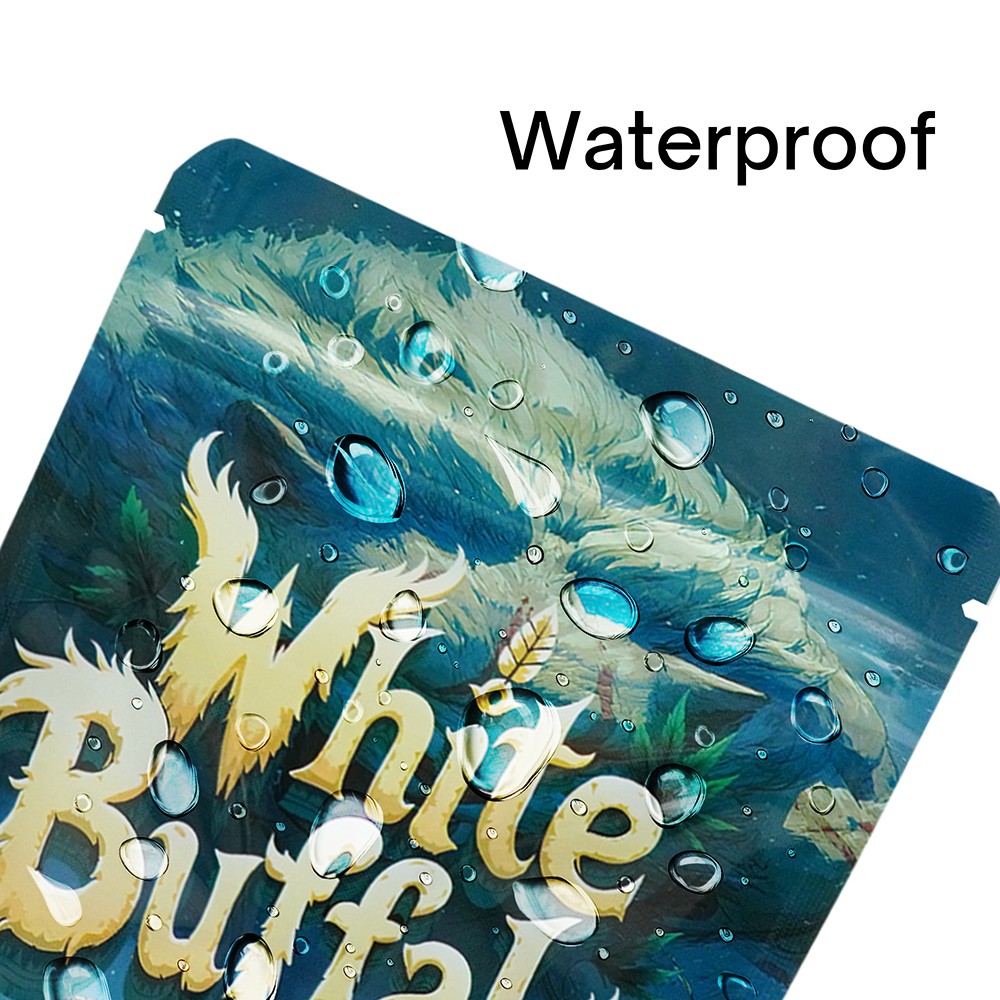 3.5g Printed Holographic Mylar Bags 4x5in Resealable Stand Zipper Pouches White