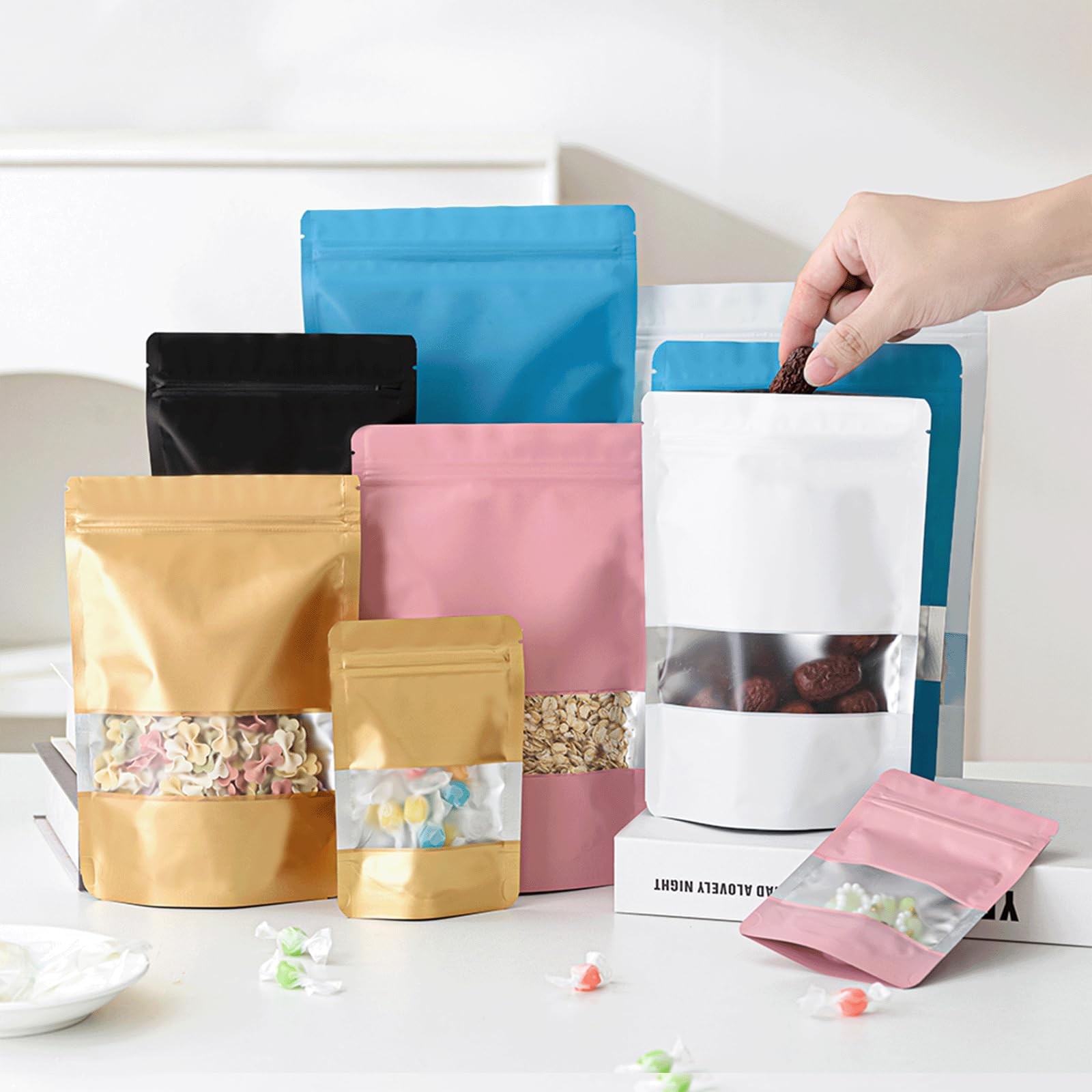 Roppolo 50 Pcs Smell Proof Bags, Resealable Bags with Clear Window, Foil Pouc…