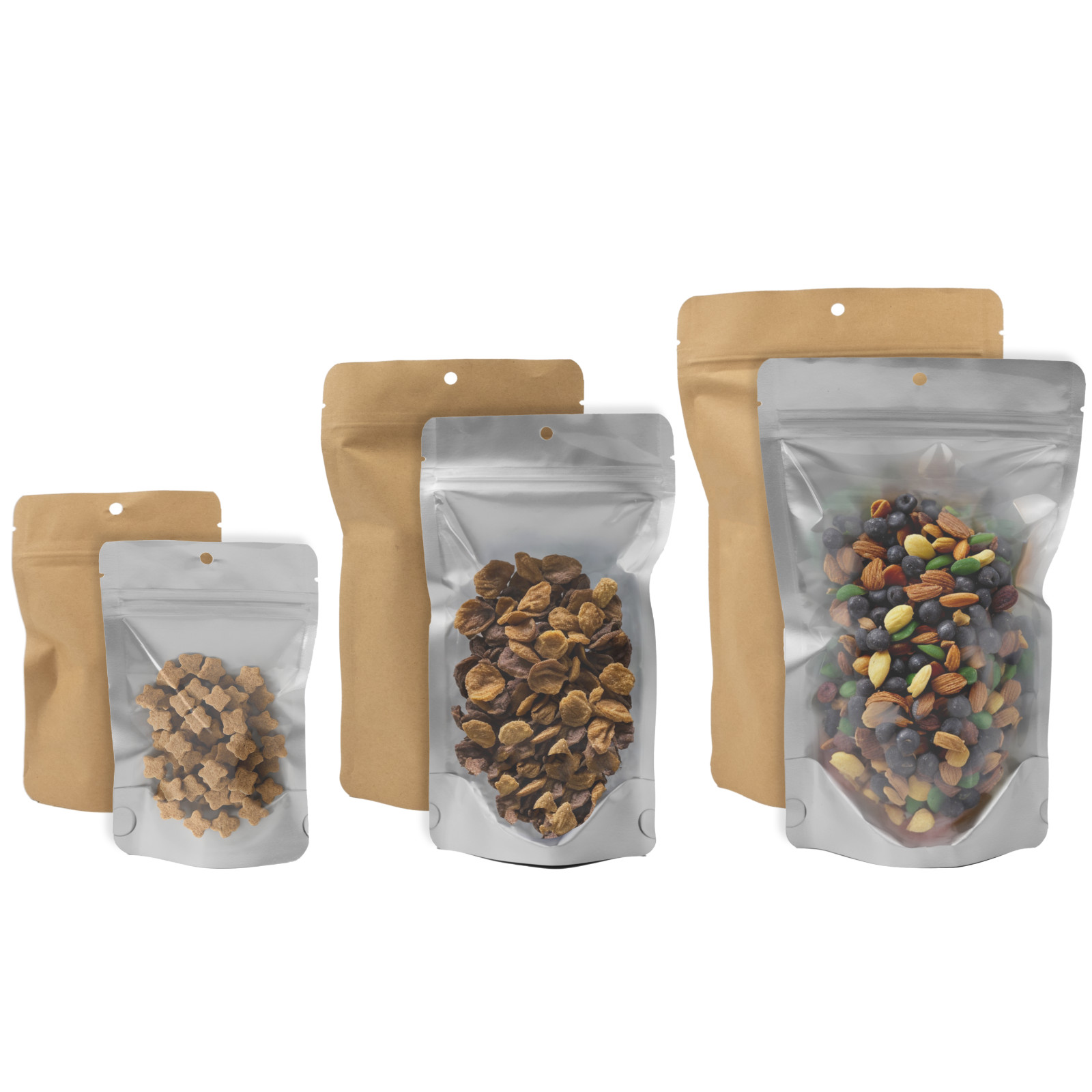 PackFreshUSA 5 Mil Kraft/Clear Stand-Up Pouches Bags w/ Hang Hole – 1000 Pcs