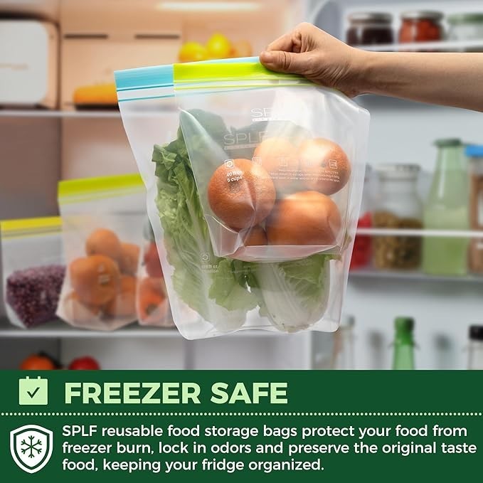 8 Pack Gallon Freezer Bags, Reusable Food Storage Silicone Bags Reusable Food St