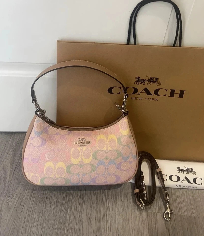 New CDA91 Teri Shoulder Bag In Rainbow Signature Canvas Sand Multi