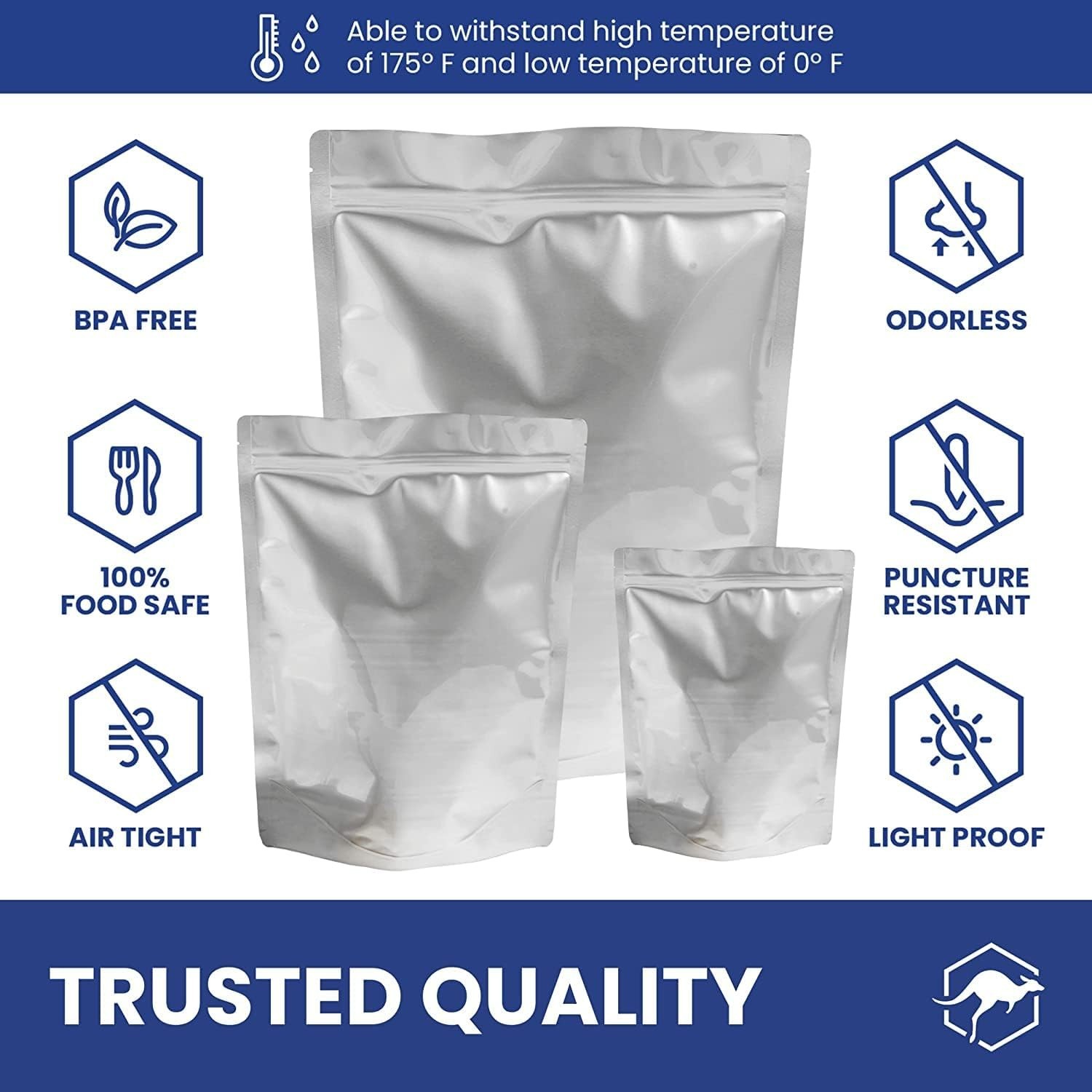 100ct Mylar Bags w/ 400cc Oxygen Absorbers Multi-Size Food Storage Set