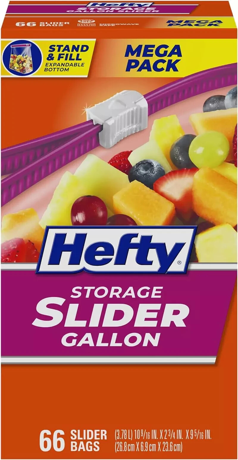 Hefty Slider Storage Bags, Gallon Size – Durable, Leak-Proof, Easy-to-Use (66 Co