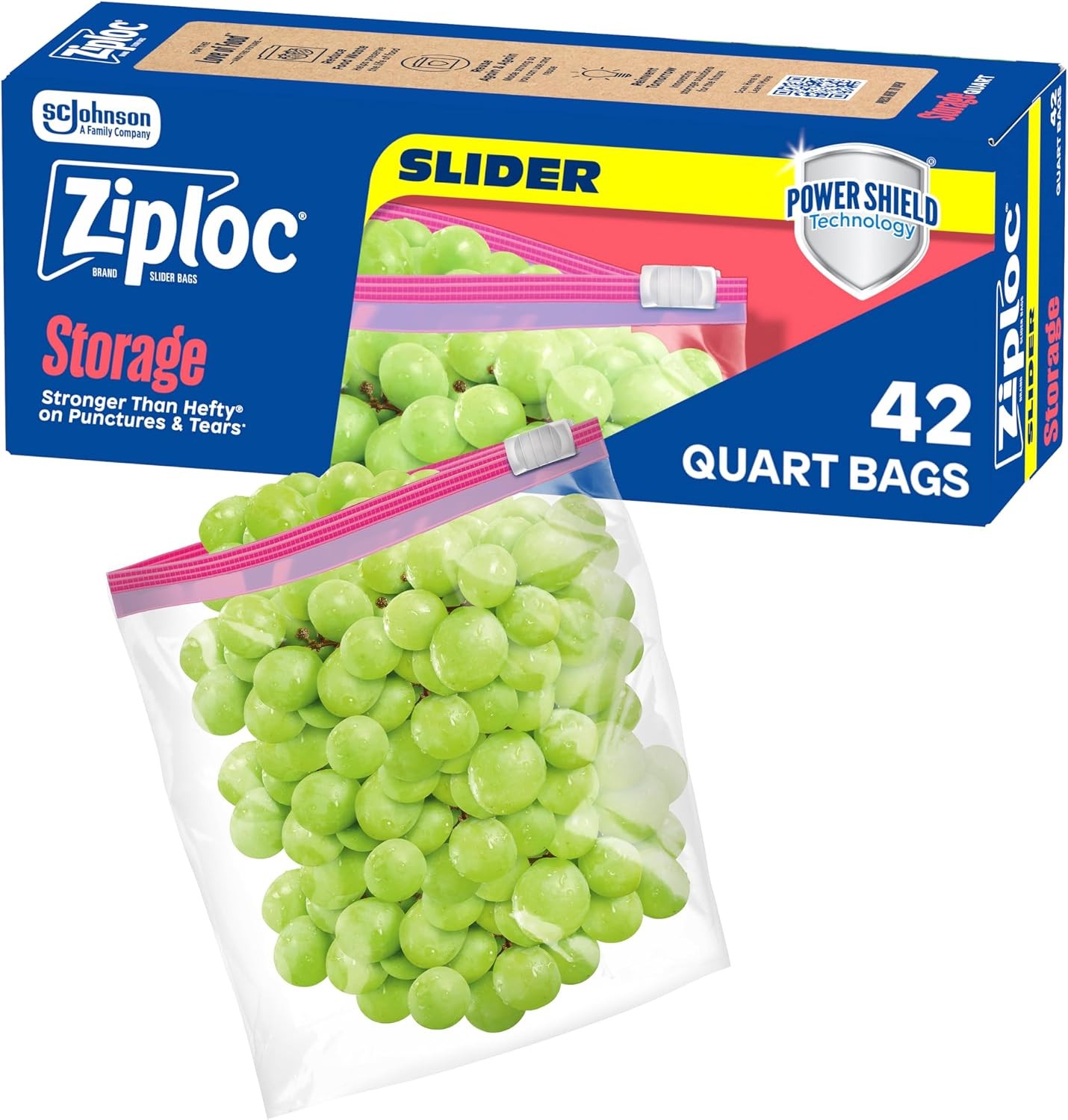 Ziploc Slider Food Storage Freezer Bag Zip Lock Plastic Travel Quart Size 42 Ct
