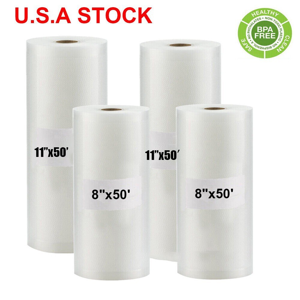 4 Rolls Food Vacuum Sealer Bags 8″x50′ & 11″x50′ Vaccum Saver Storage Seal Bag
