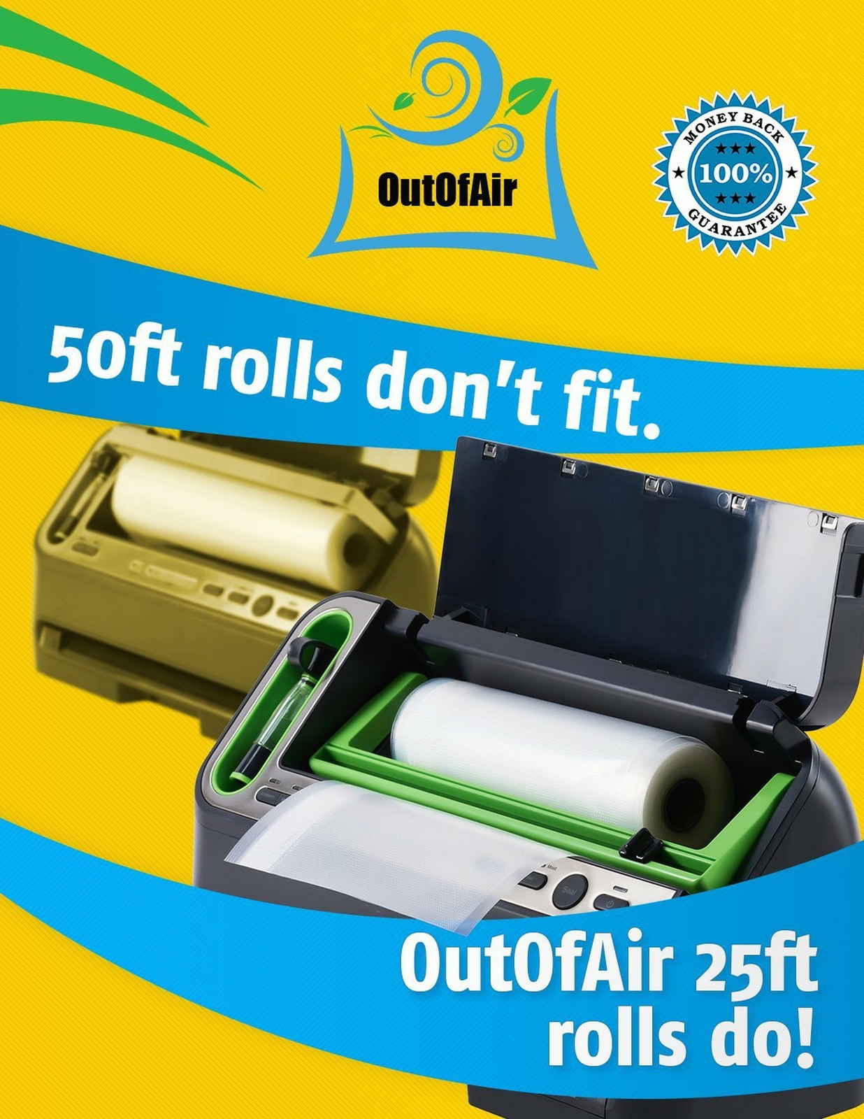 11″ x 25′ Rolls (Fits Inside Machine) BULK Pack of 8 (200 feet total) OutOfAi…