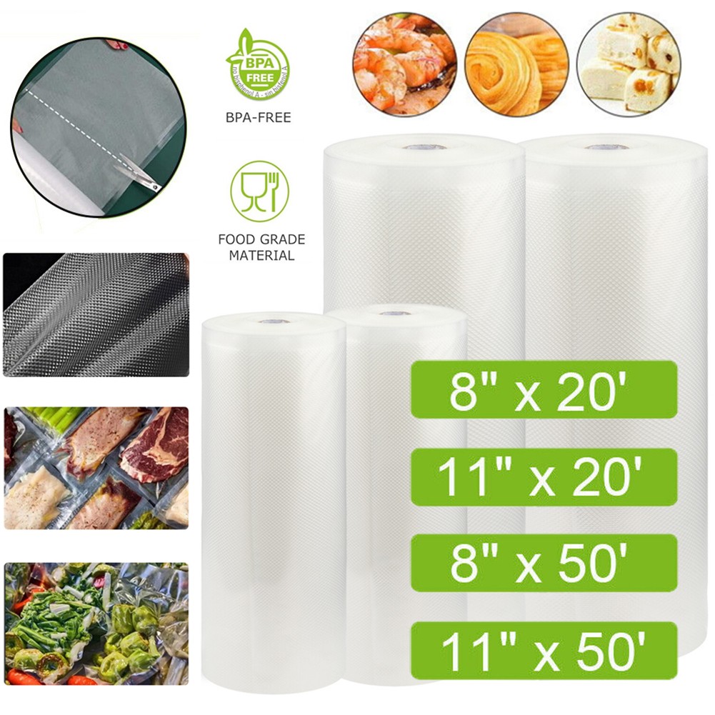 11″x20′ 8″x50′ Roll Vacuum Sealer Bags Embossed Storage Bag For Food Saver 4Mil