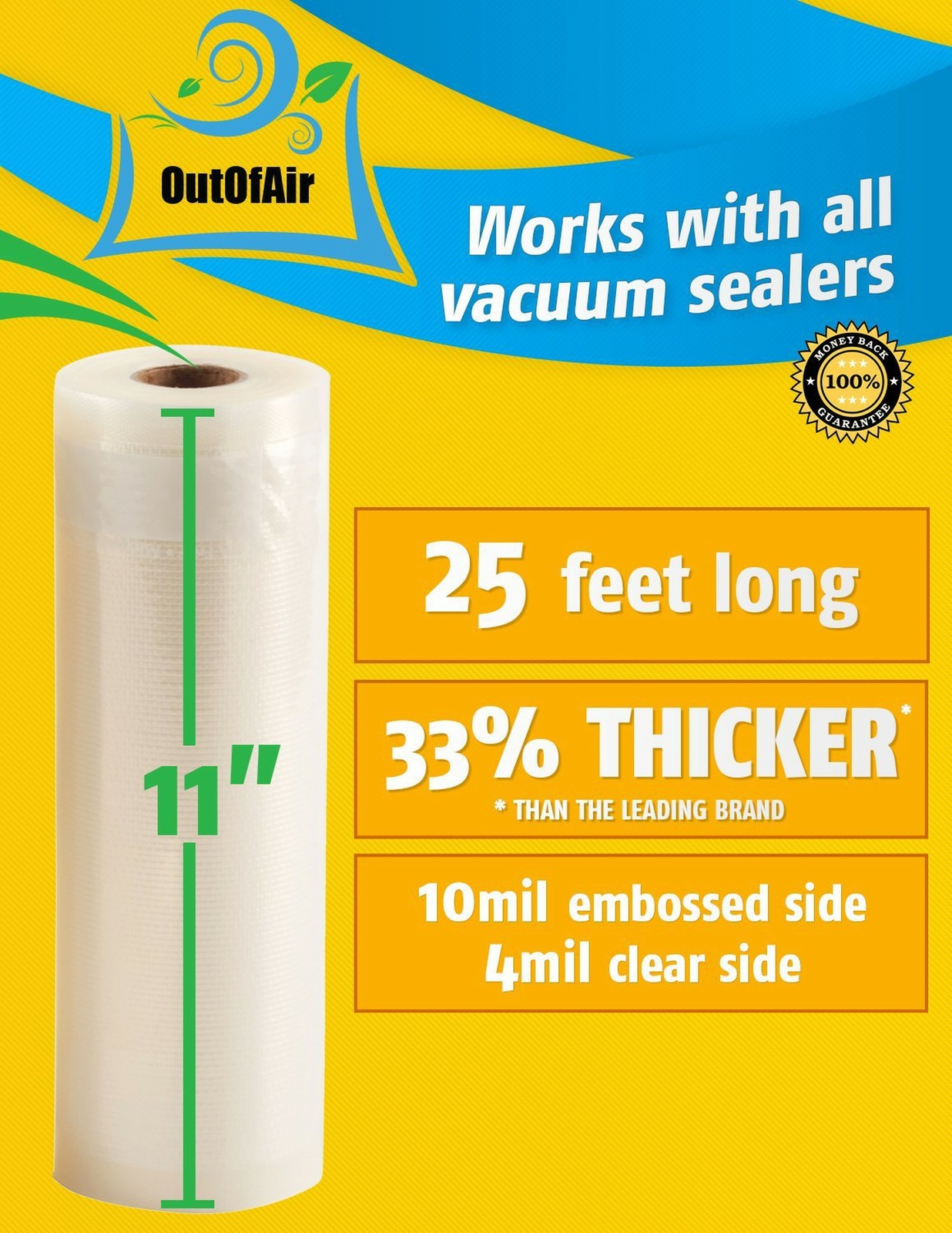 11″ x 25′ Rolls (Fits Inside Machine) BULK Pack of 8 (200 feet total) OutOfAi…