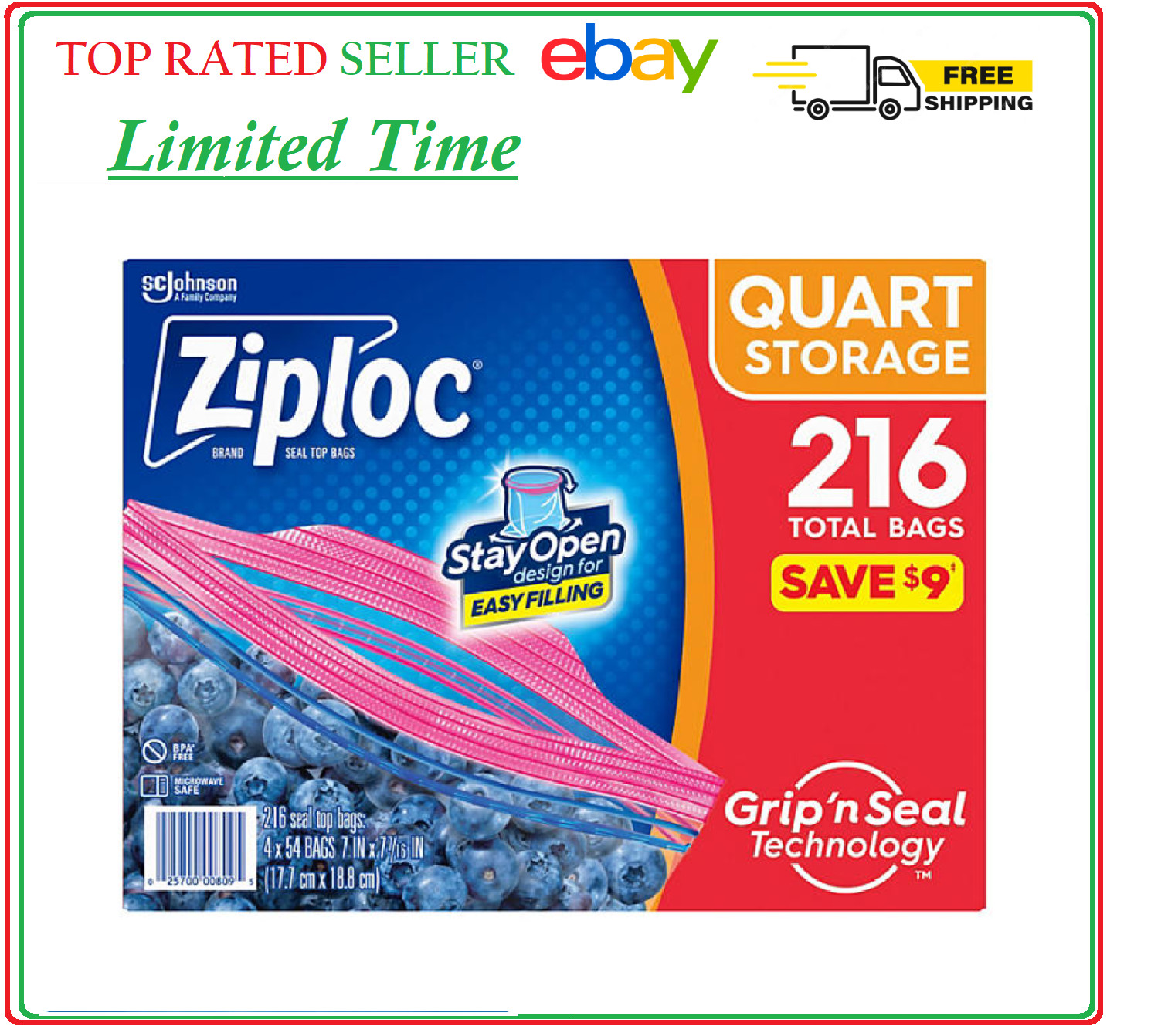 Ziploc Storage Quart Bags (216 ct.)