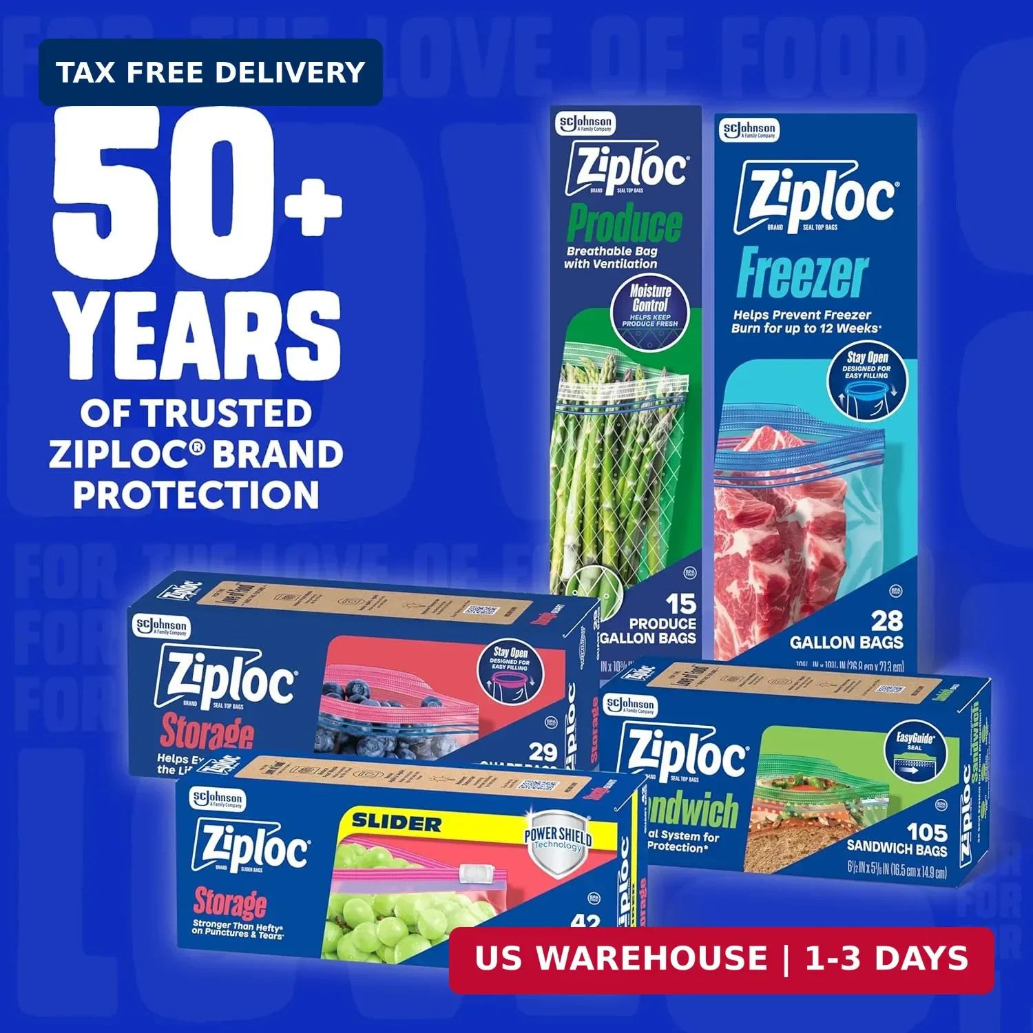 Ziploc Half Gallon Food Storage Freezer Bags, Easy Open and Close, 40 Bags Total