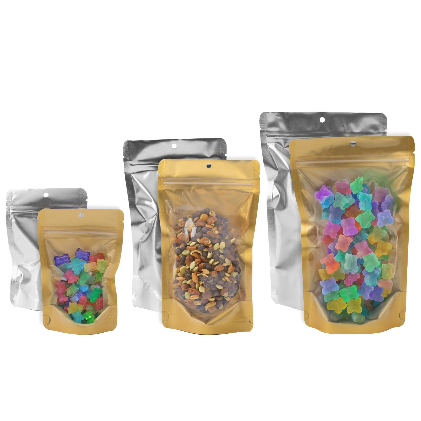 PackFreshUSA 5 Mil Gold/Clear Stand-Up Pouches Bags w/ Hang Hole – 1000 Pcs