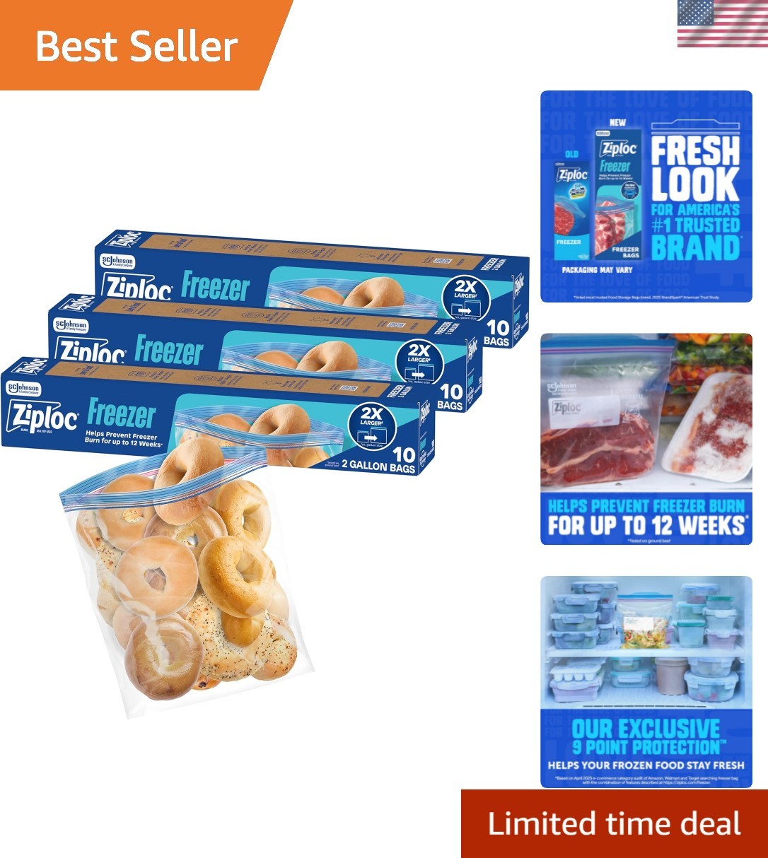 Effortless 2 Gallon Food Storage Bags – 30ct with Slide Closure & Microwave Safe