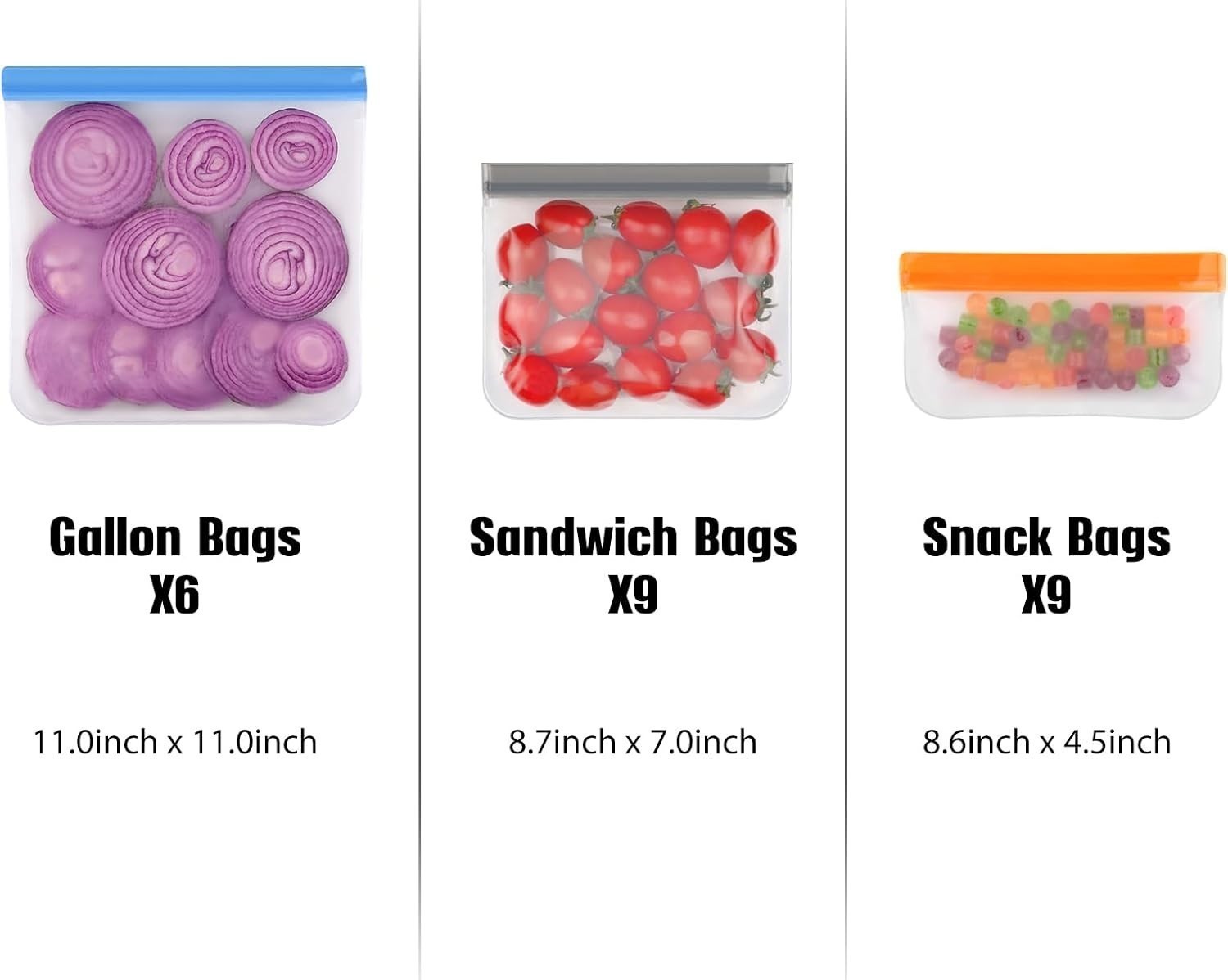 6 Pack Reusable Gallon Freezer Bags Dishwasher Safe BPA Free Reusable