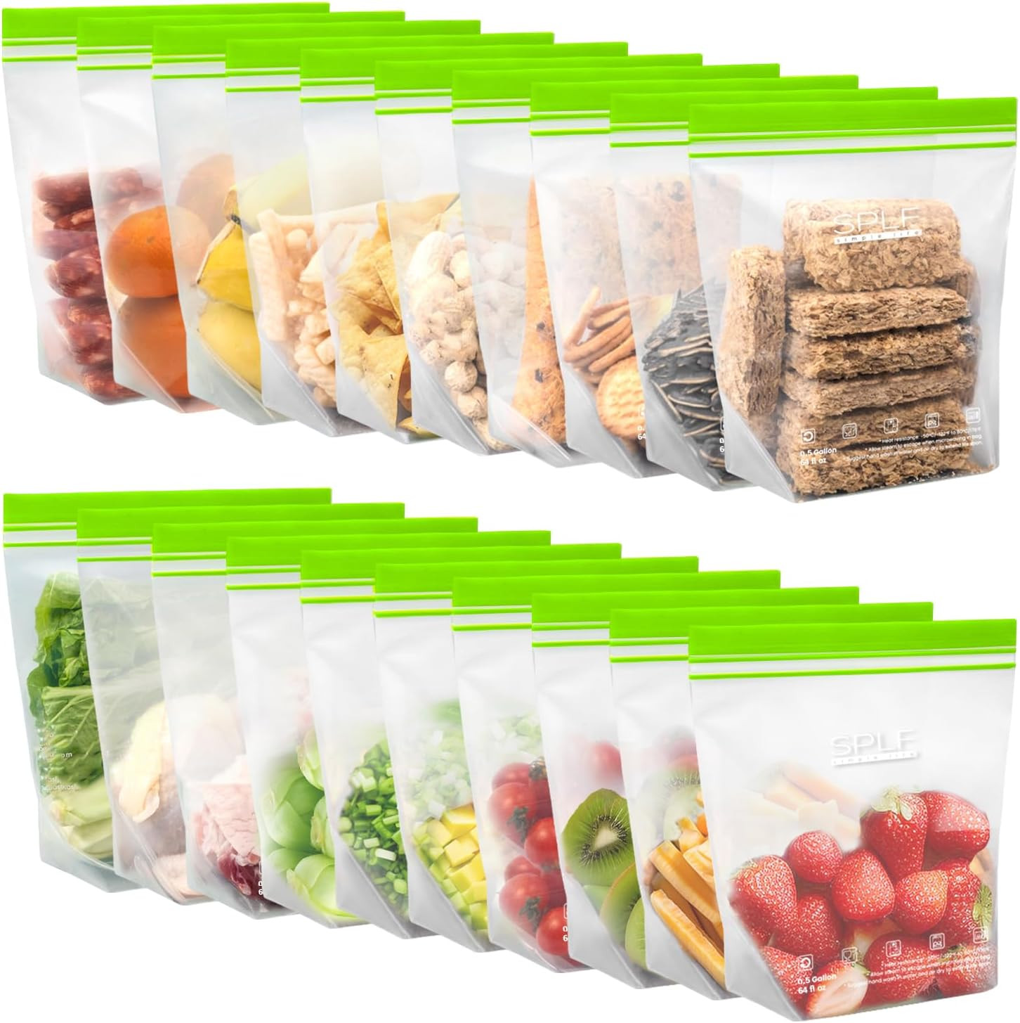 20 Pack Reusable Half Gallon Freezer Bags Dishwasher Microwave Safe, 1/2 Gallon