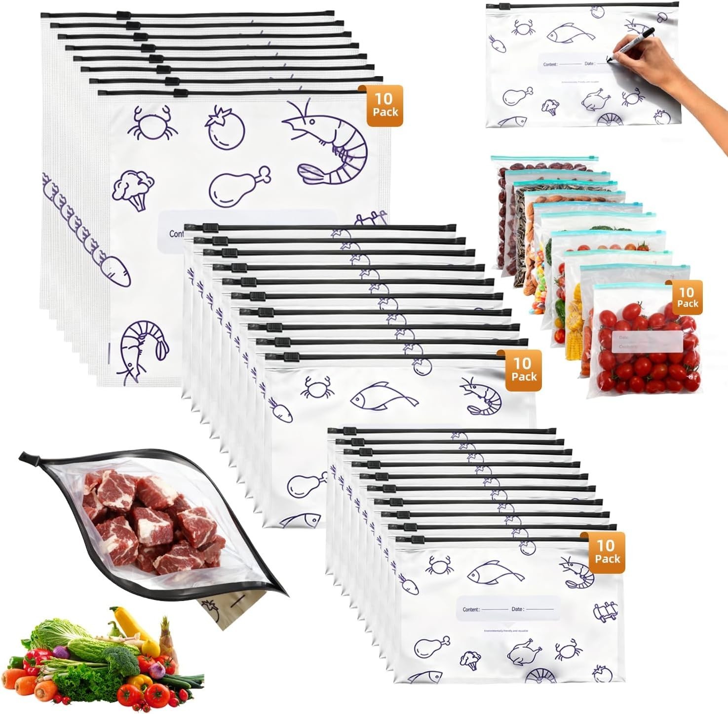 30PCS Mylar Bags Food Storage 10PCS Reusable Bags Waterproof Aluminum Foil Bags